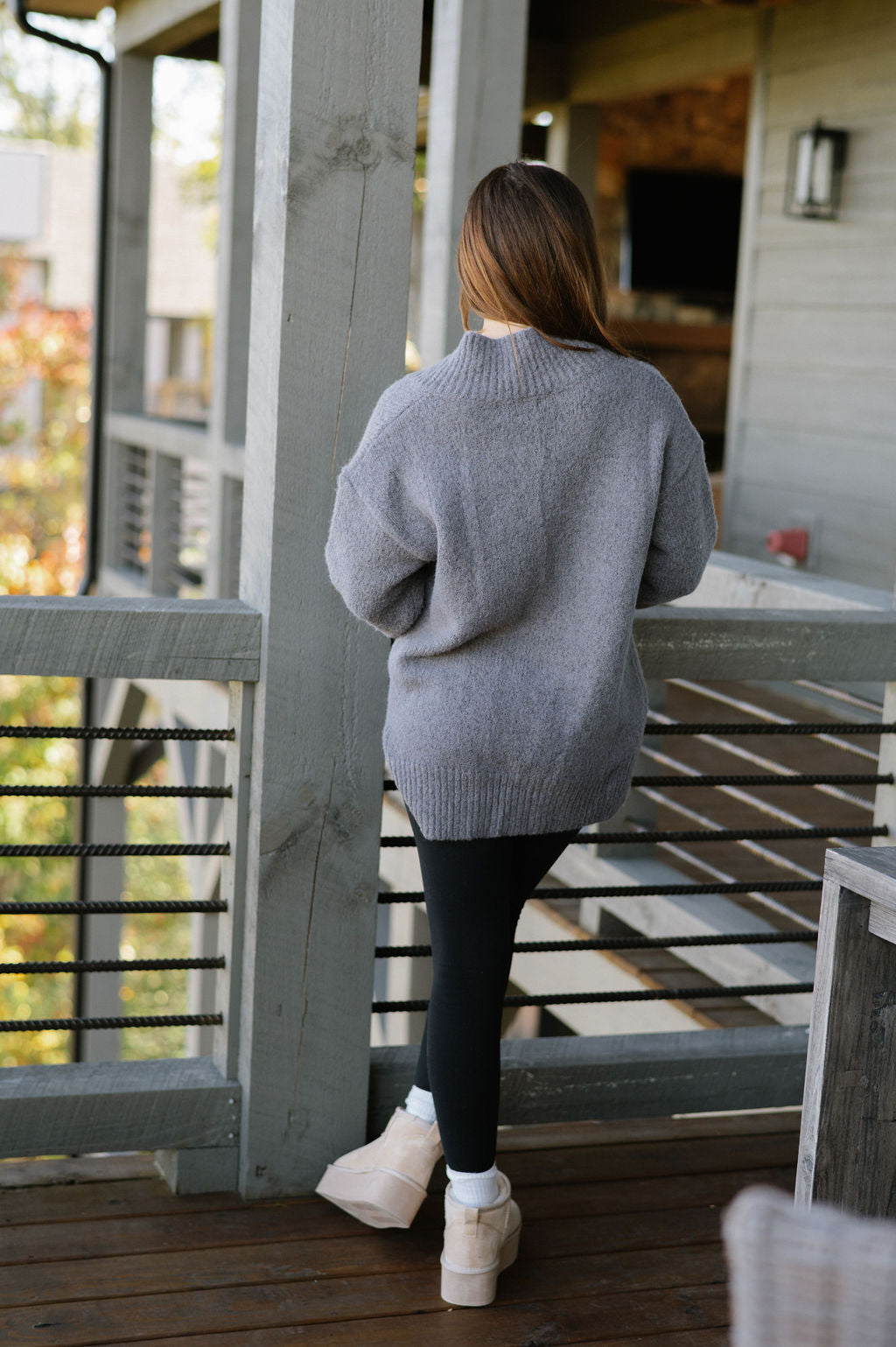 V-neck Slouchy Soft Knit Sweater - Charcoal