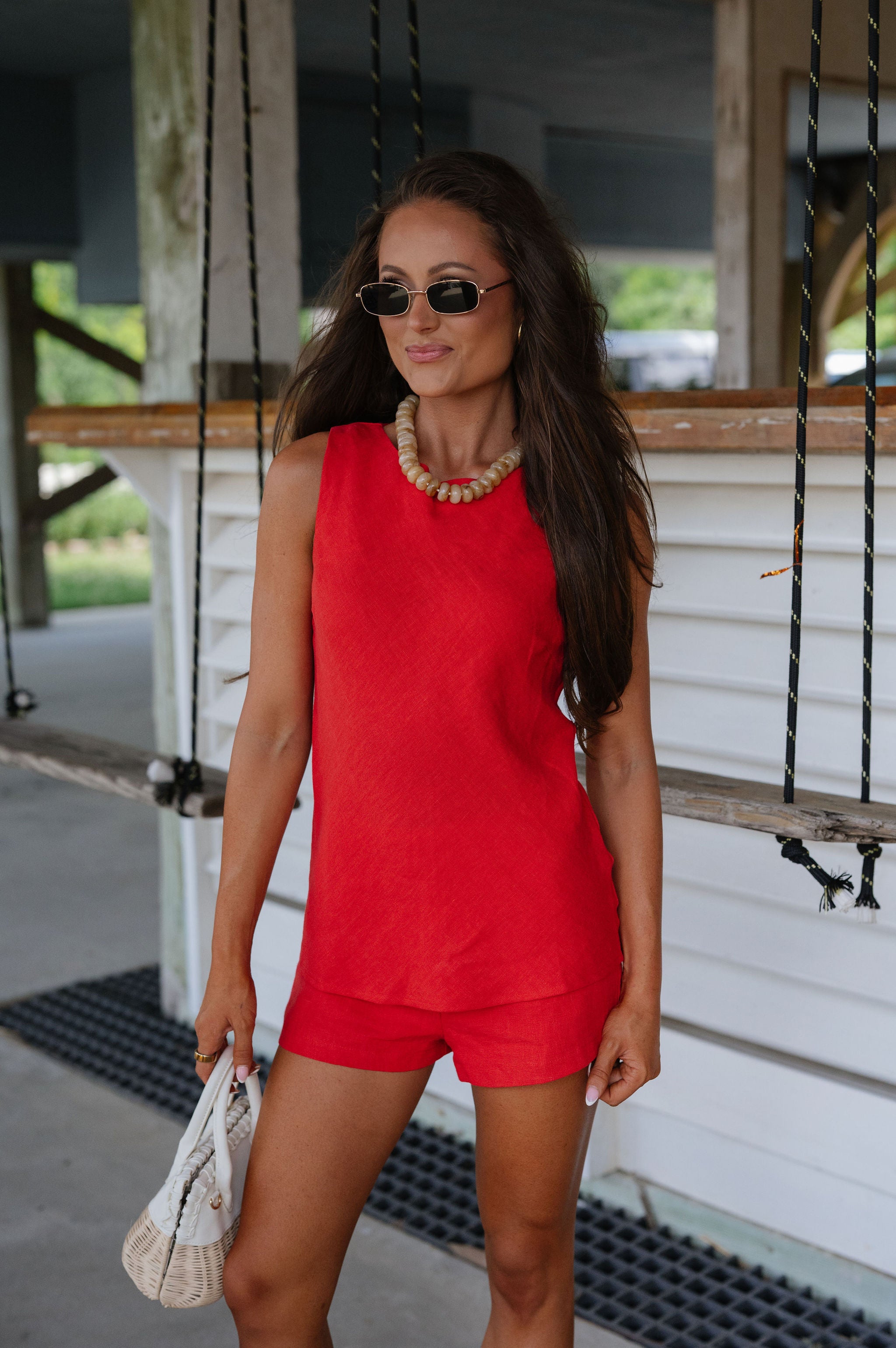 Juda Linen Shorts Set-Red
