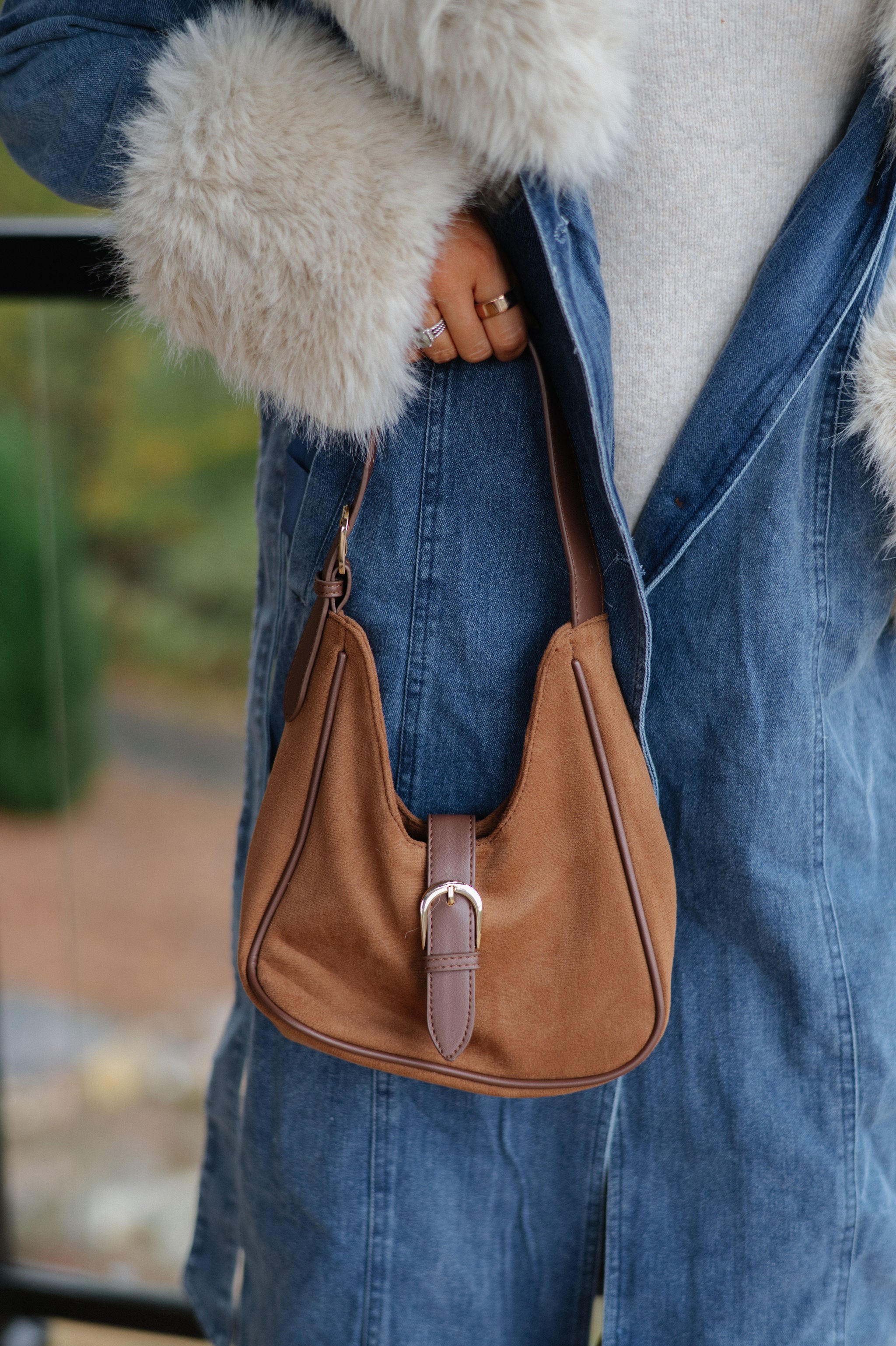 Darcy Suede Handbag-Light Brown