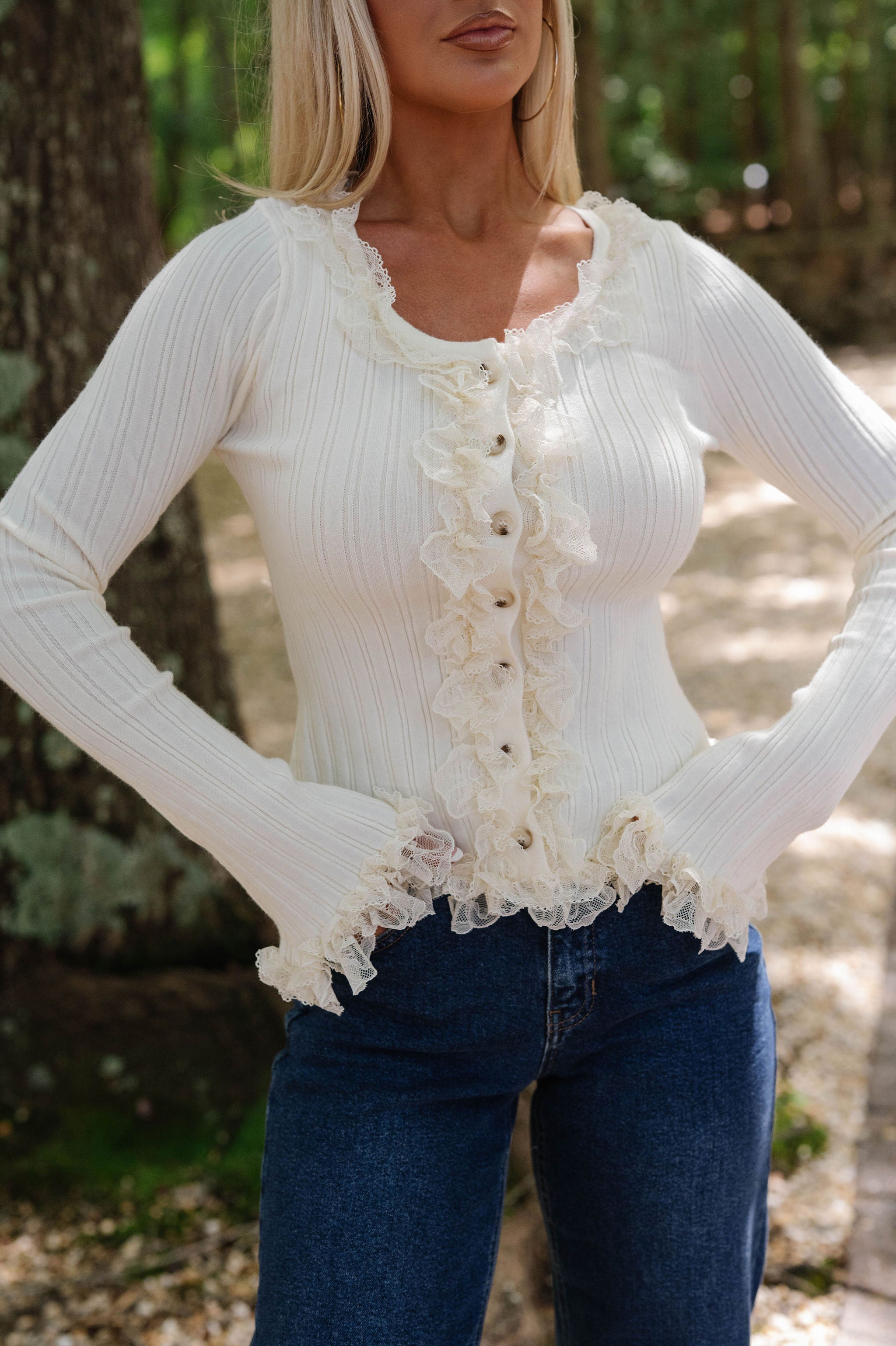 Betsy Lace Detail Sweater-Cream