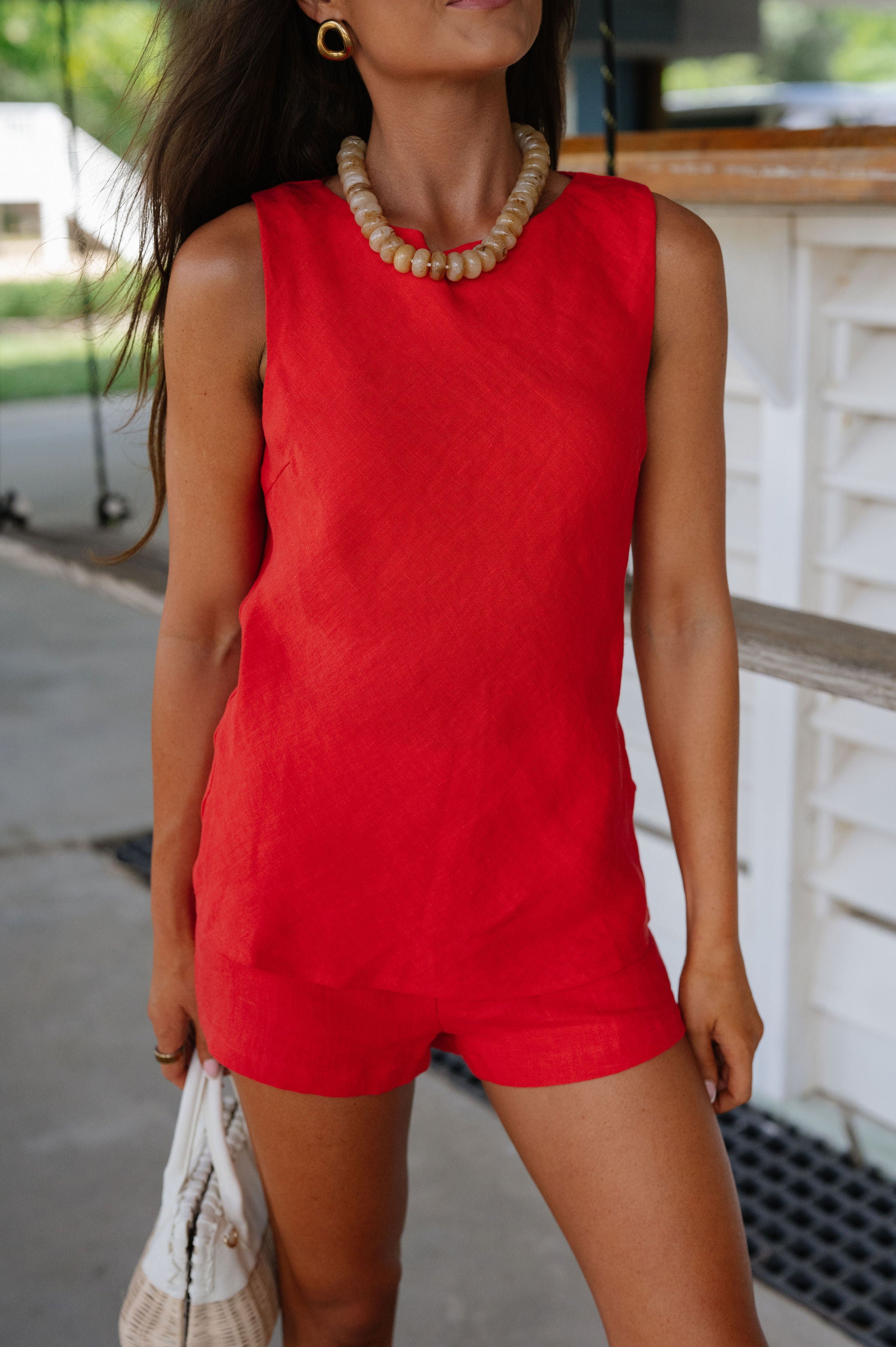 Juda Linen Shorts Set-Red