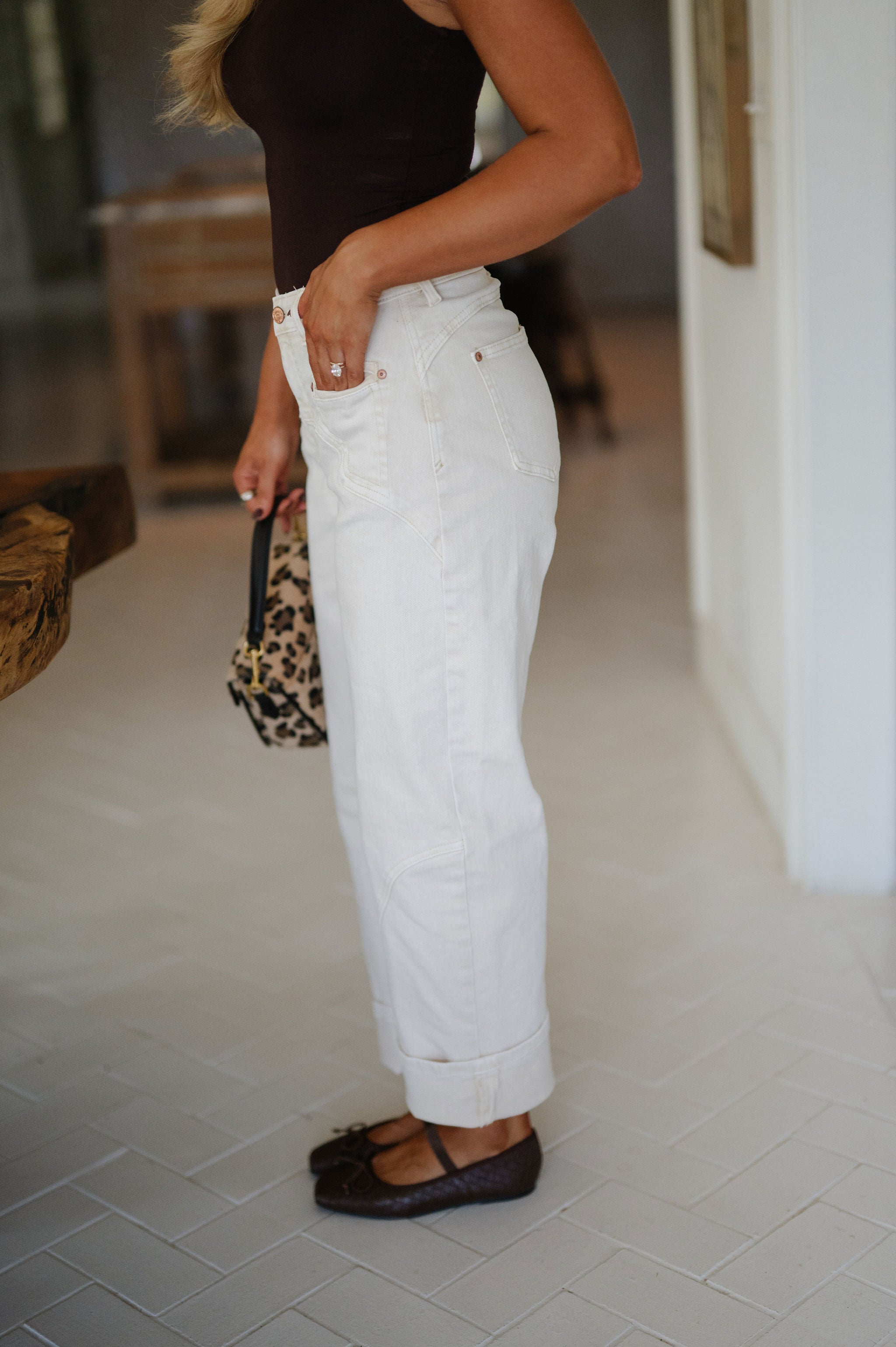 Sammy High Rise Western Barrel Jeans-Light Beige
