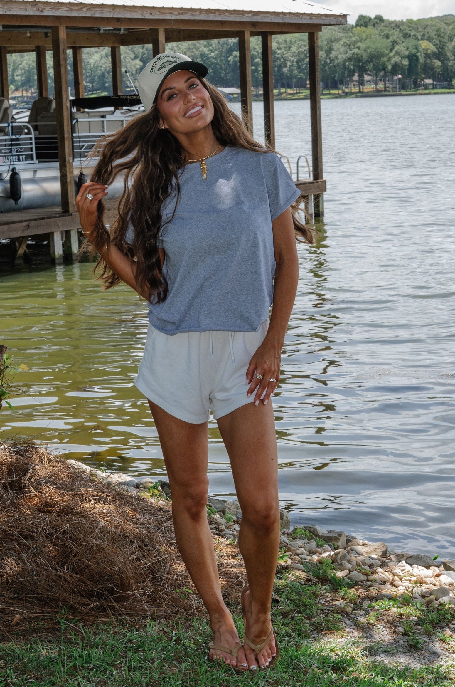 Kylie Raw Edge Tee- Heather Grey