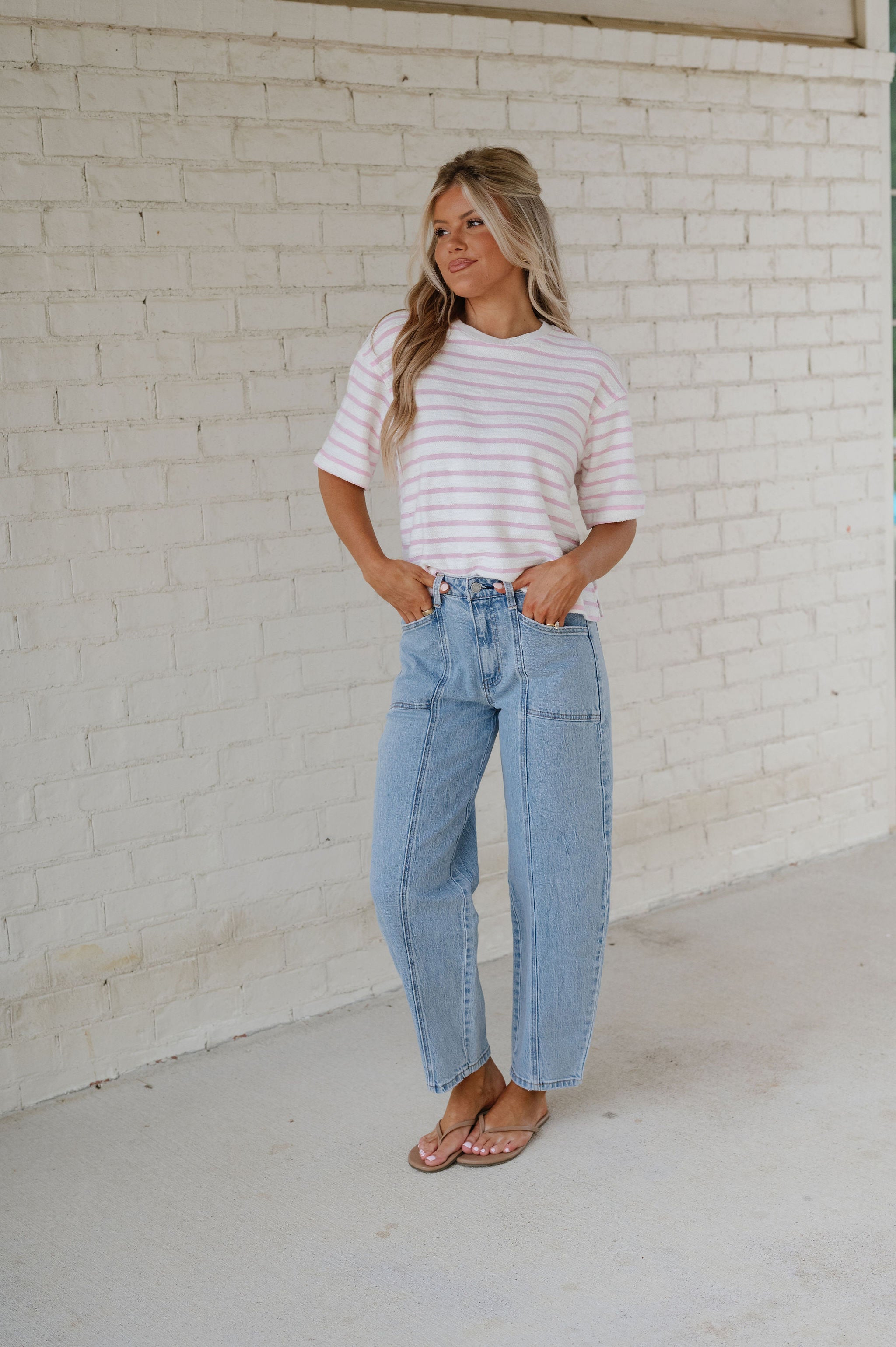 Griffin Striped Top- Lilac Pink