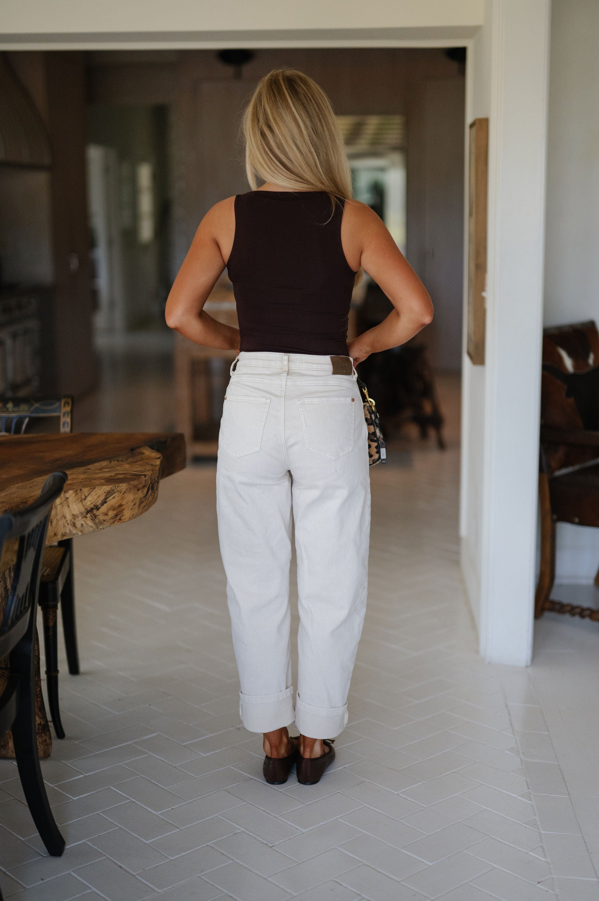 Sammy High Rise Western Barrel Jeans-Light Beige