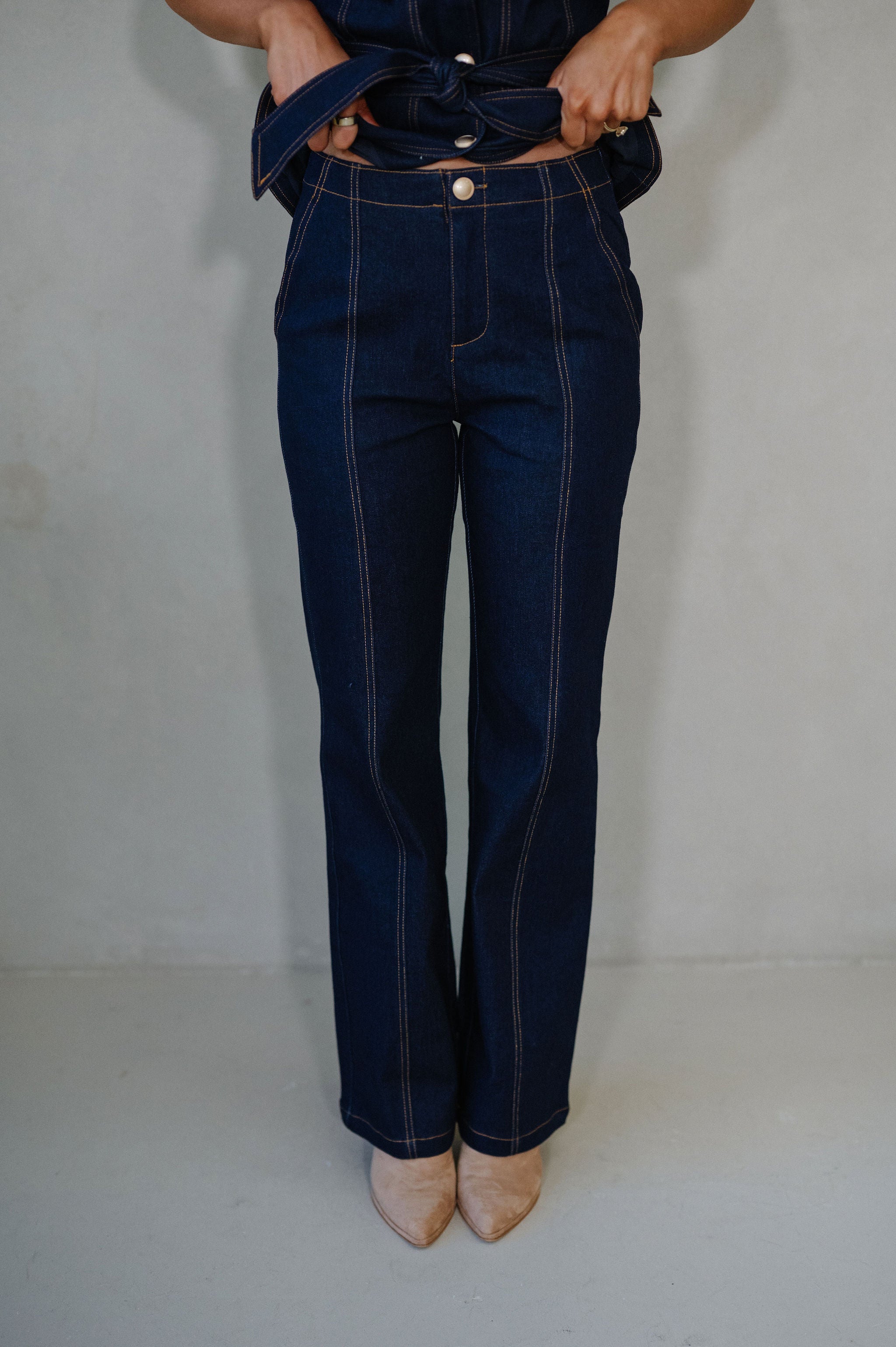 Scarlett Denim Pants Set-Indigo Blue