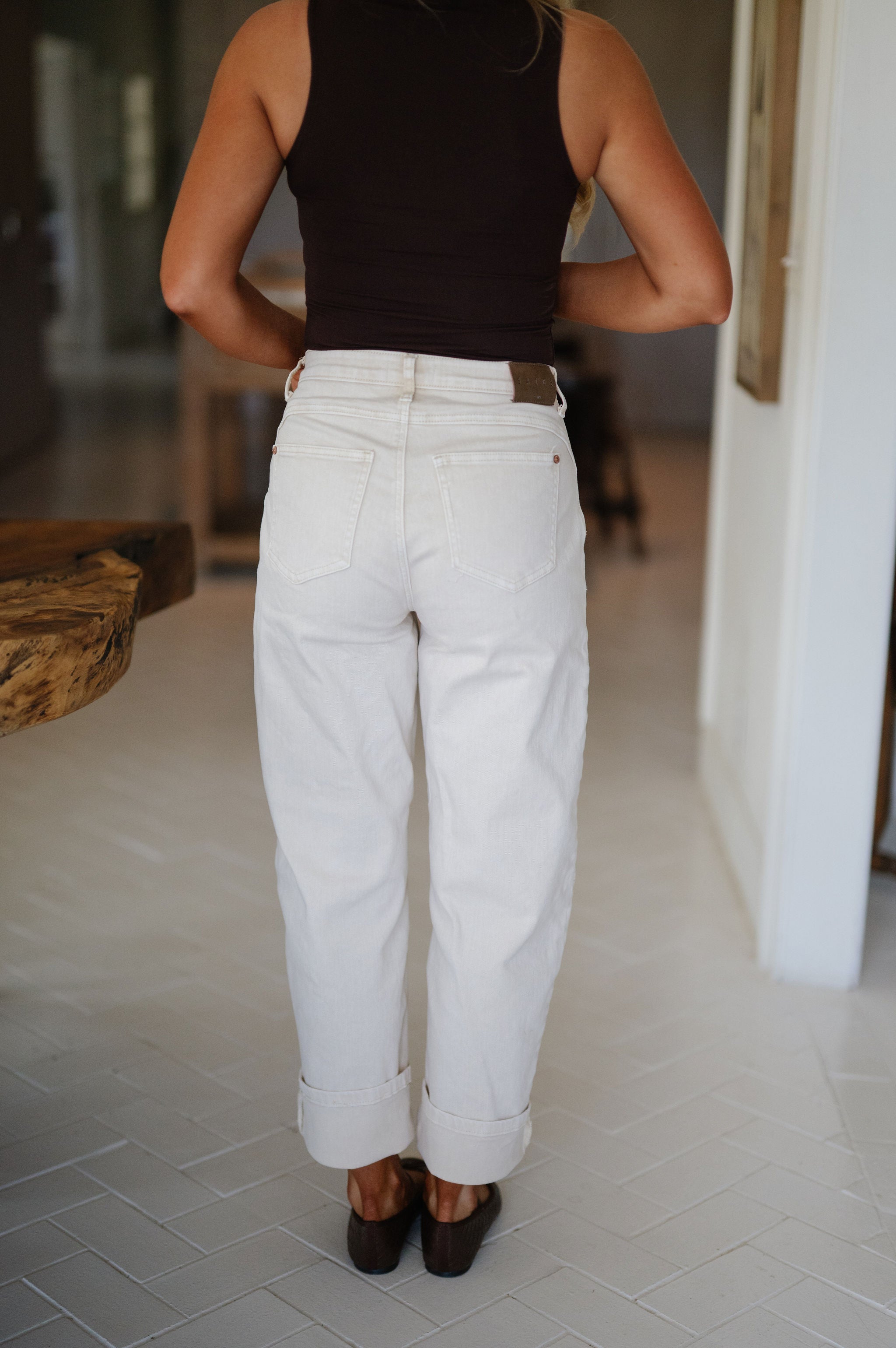 Sammy High Rise Western Barrel Jeans-Light Beige