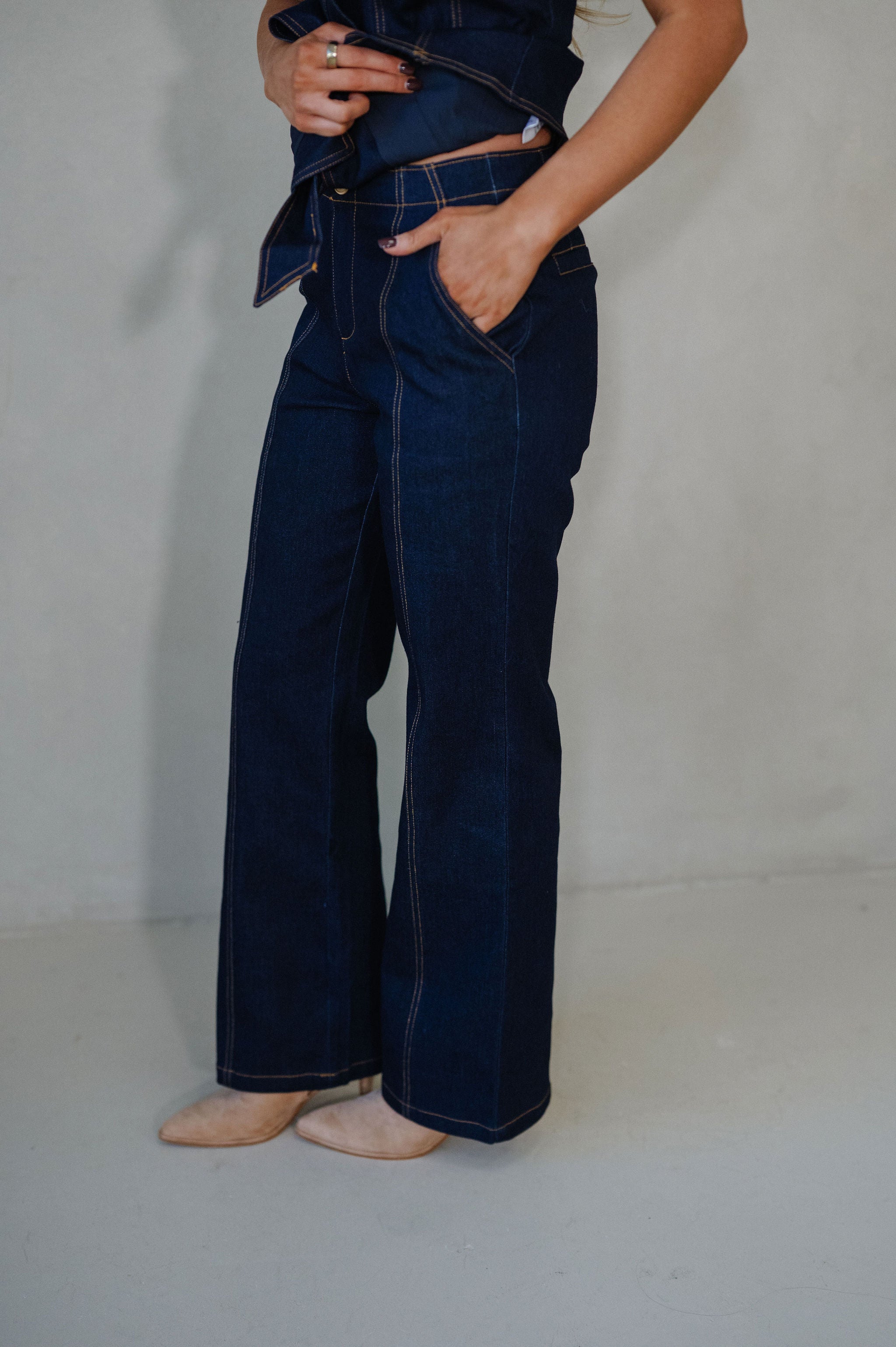 Scarlett Denim Pants Set-Indigo Blue