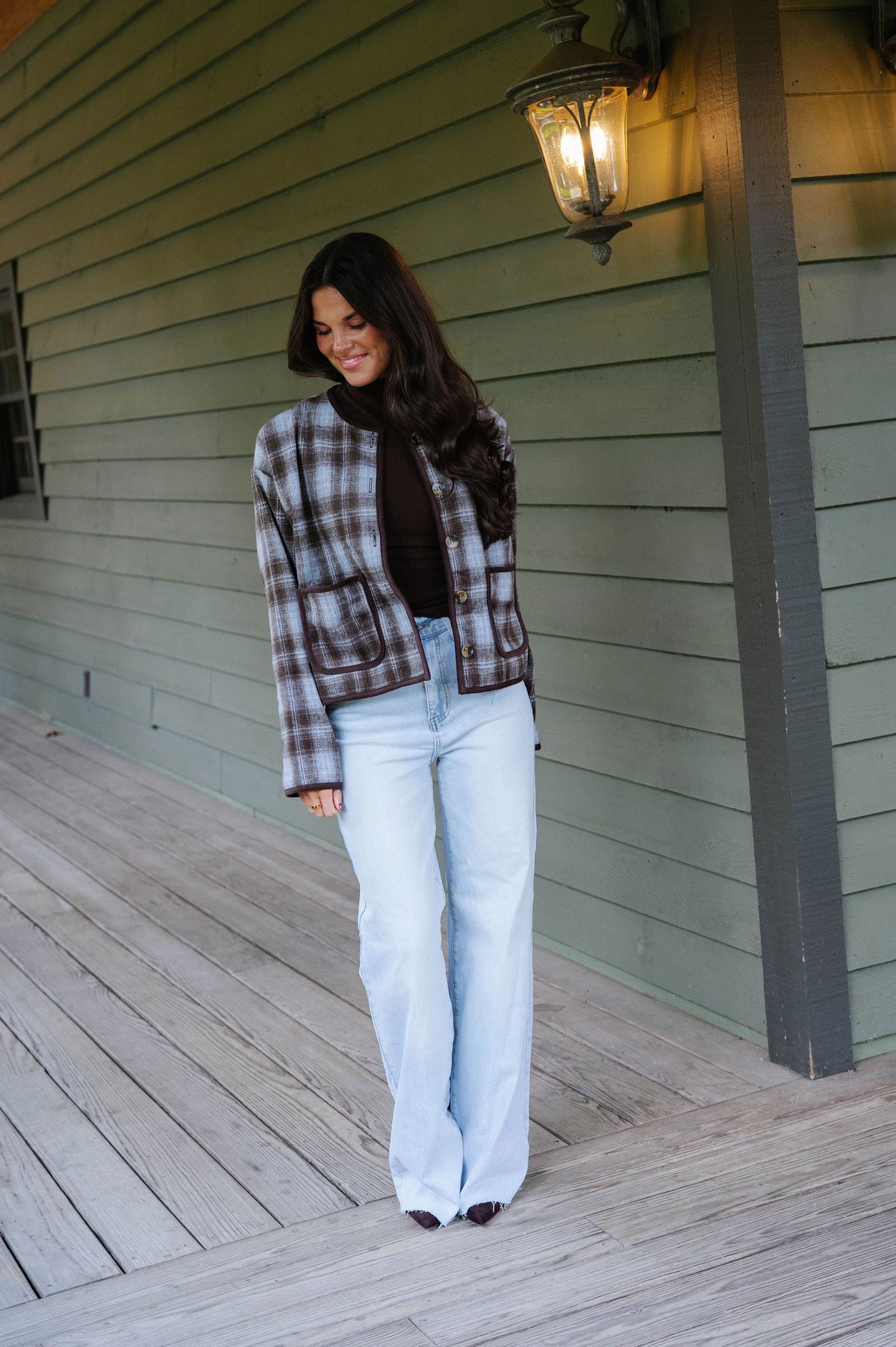 Tilly Plaid Jacket-Light Blue Combo