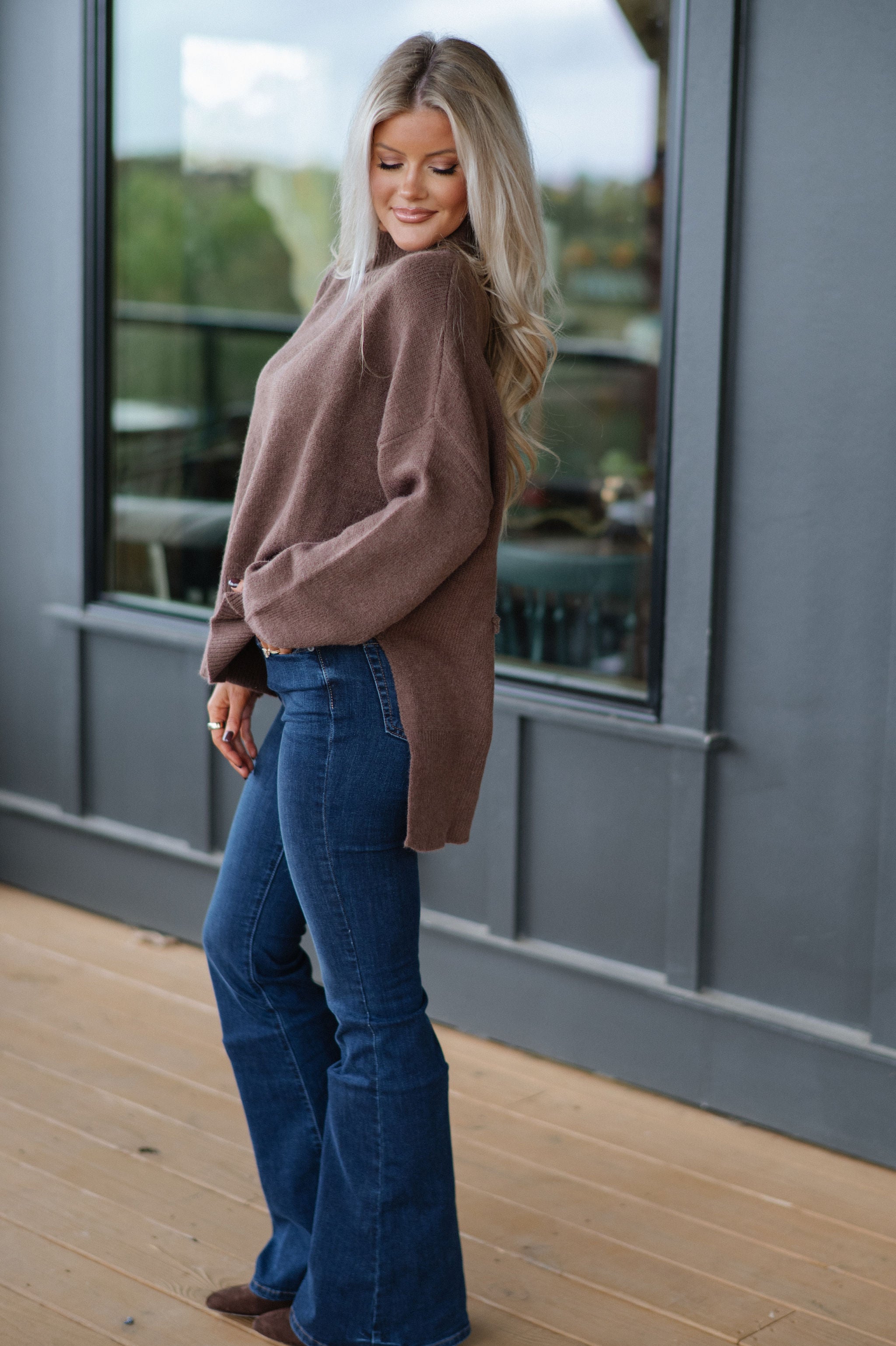 Warren Mock Neck Sweater-Choco Brown