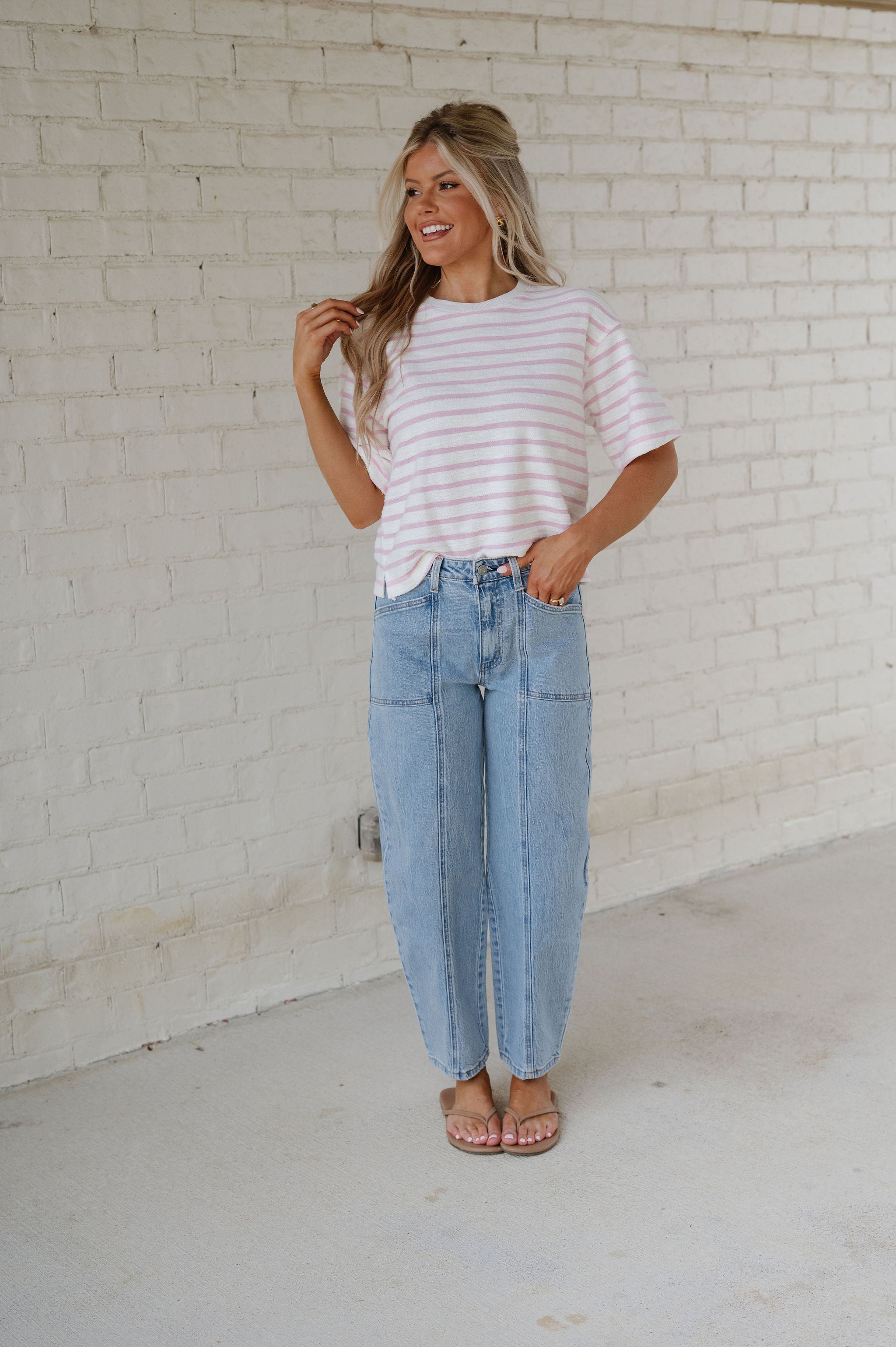 Griffin Striped Top- Lilac Pink