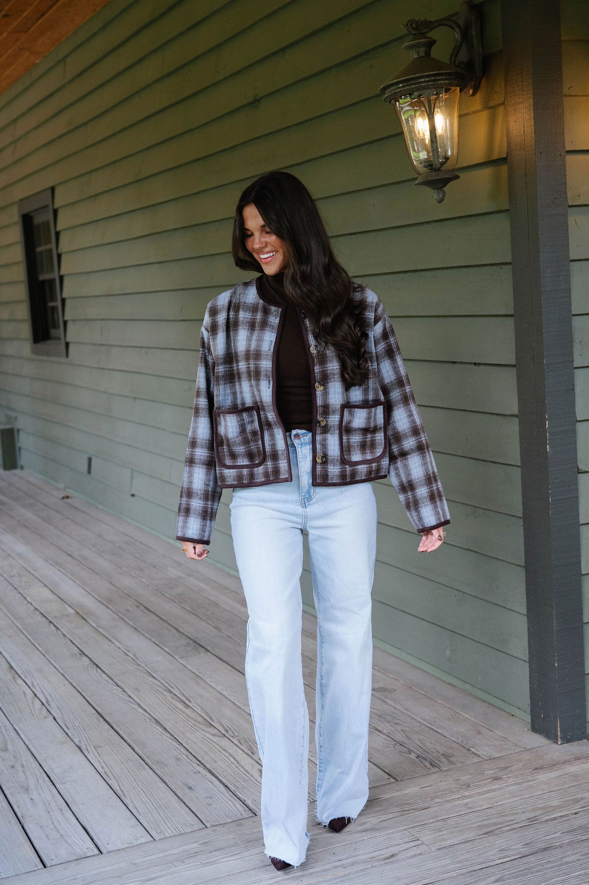 Tilly Plaid Jacket-Light Blue Combo
