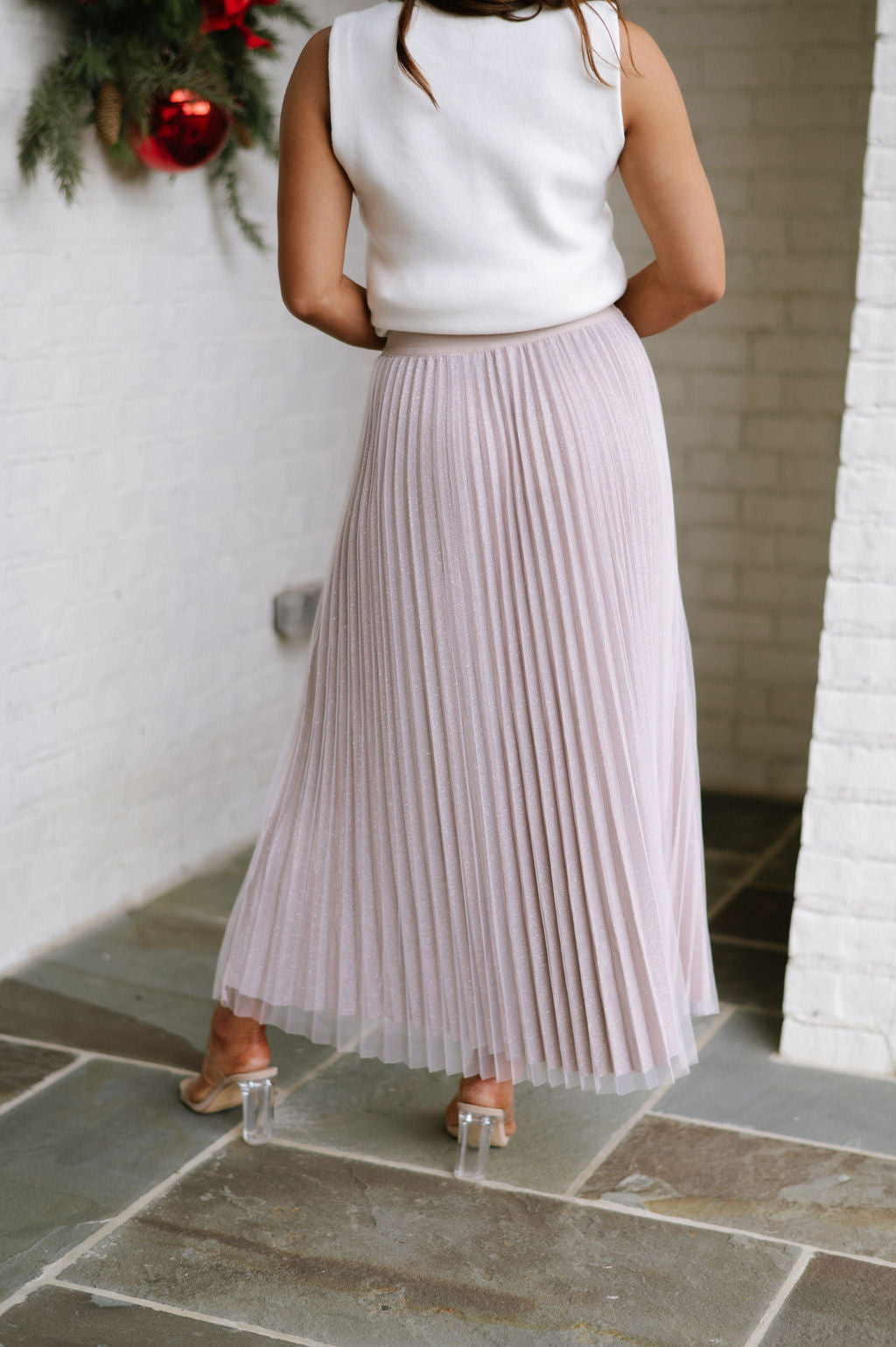 Double Mesh Pleated Skirt- Blush