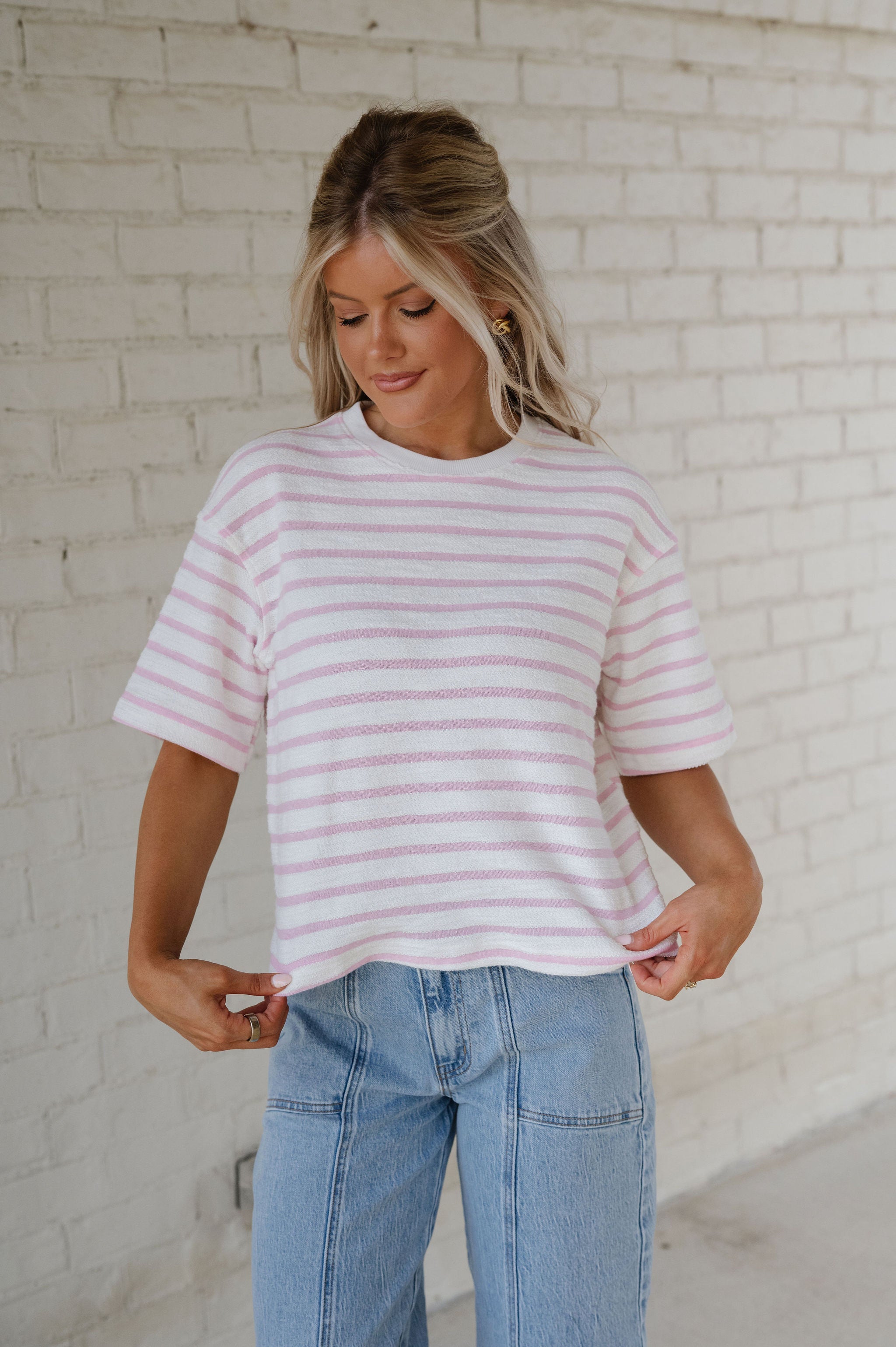 Griffin Striped Top- Lilac Pink