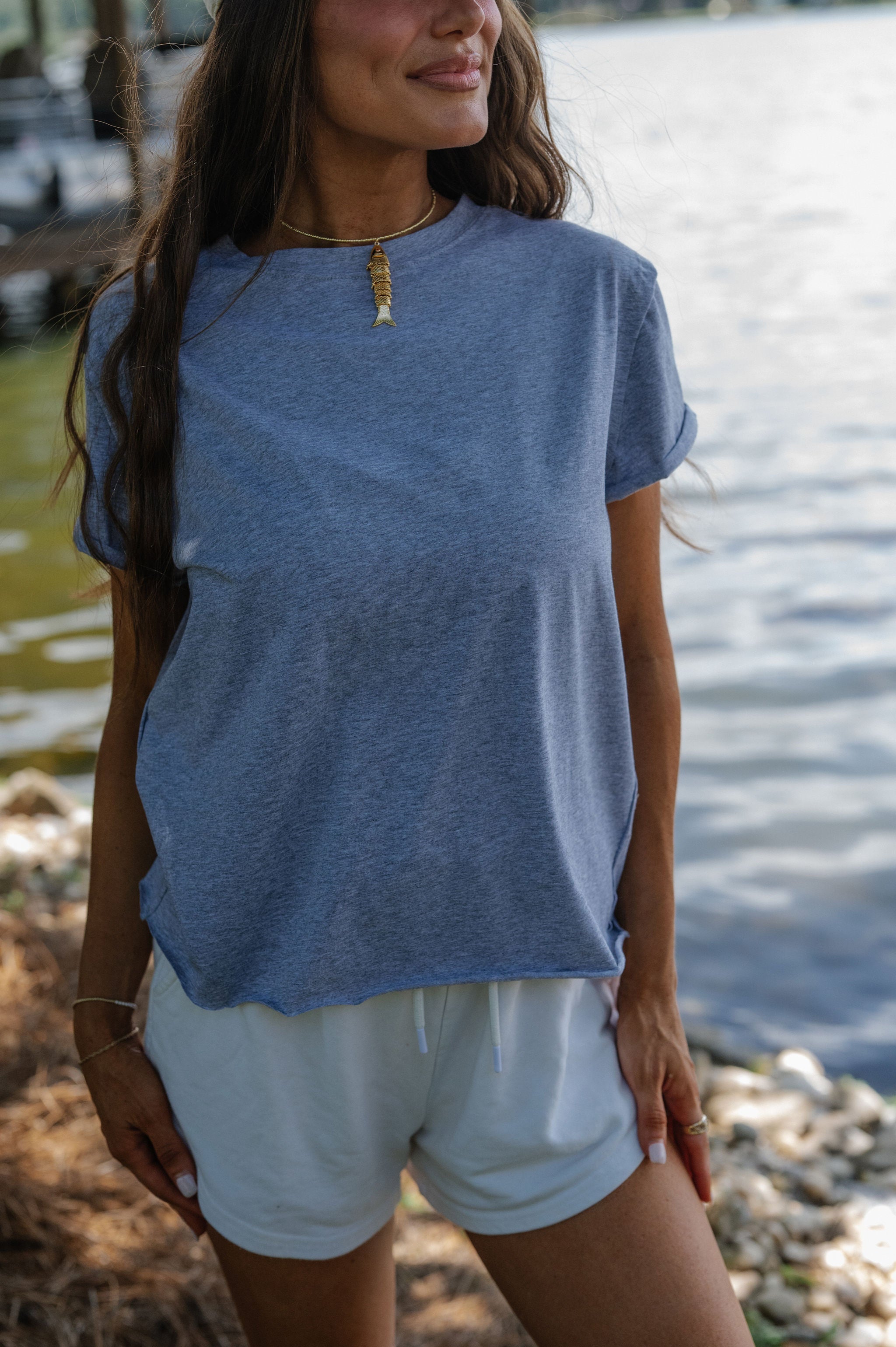 Kylie Raw Edge Tee- Heather Grey
