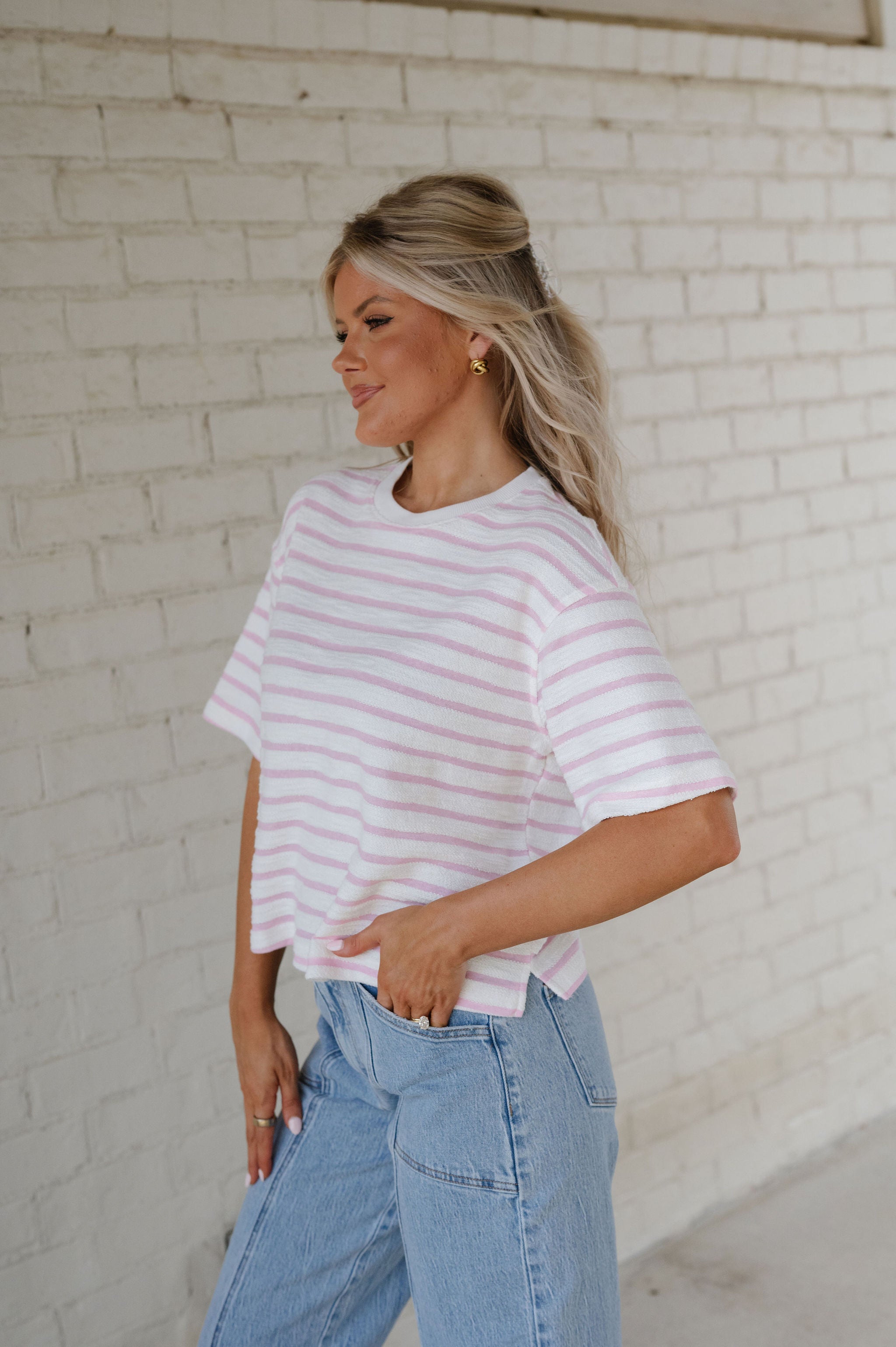 Griffin Striped Top- Lilac Pink