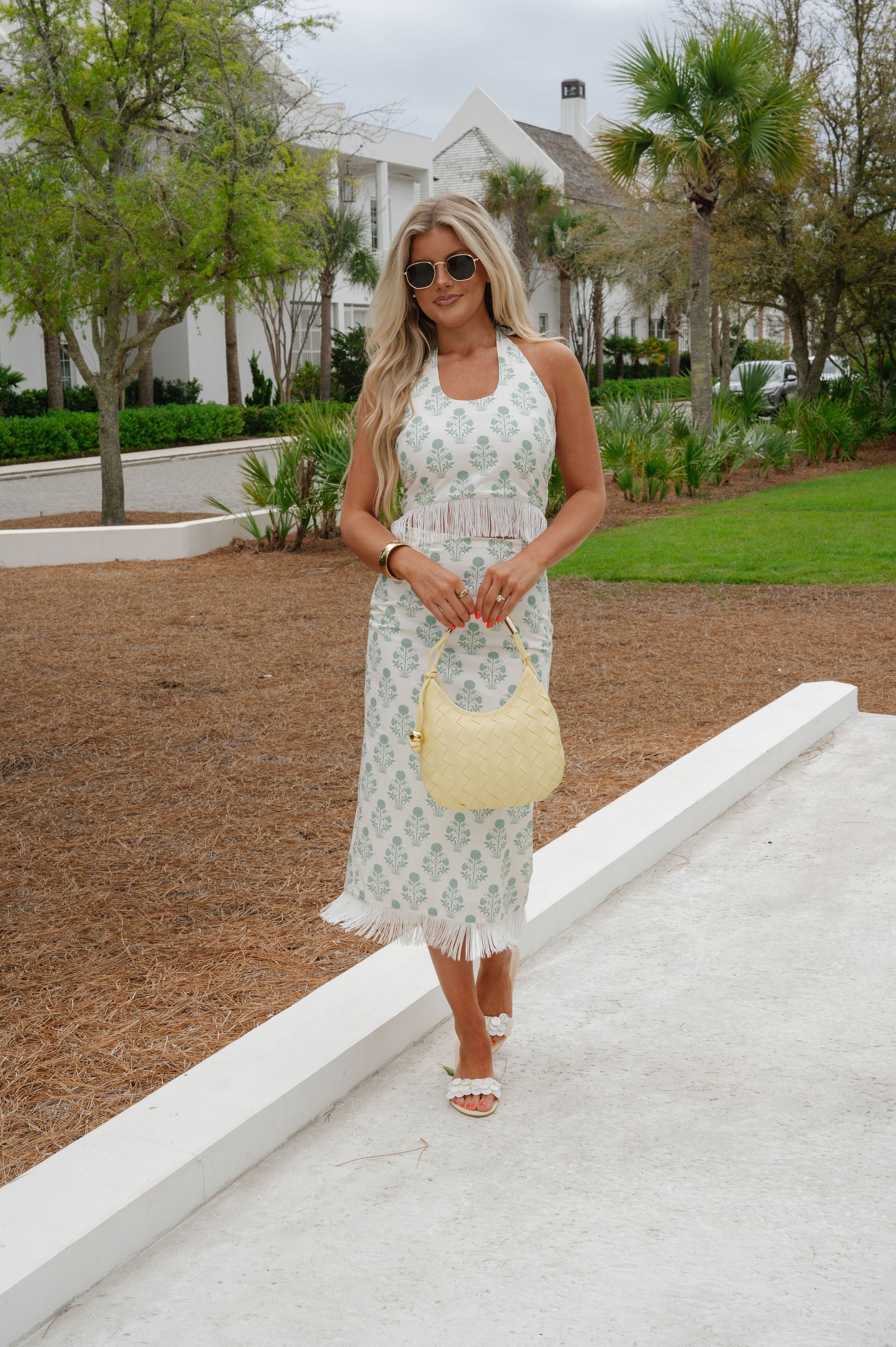Eva Botanical Midi Skirt Set-Green