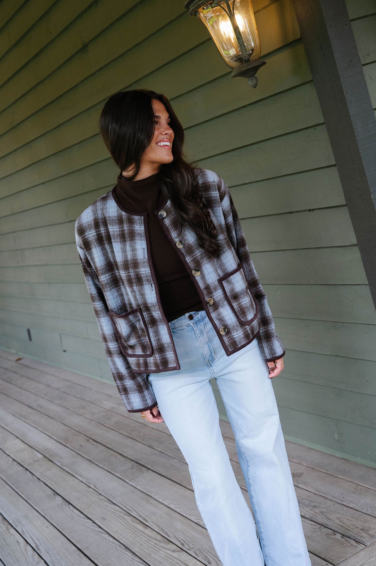 Tilly Plaid Jacket-Light Blue Combo