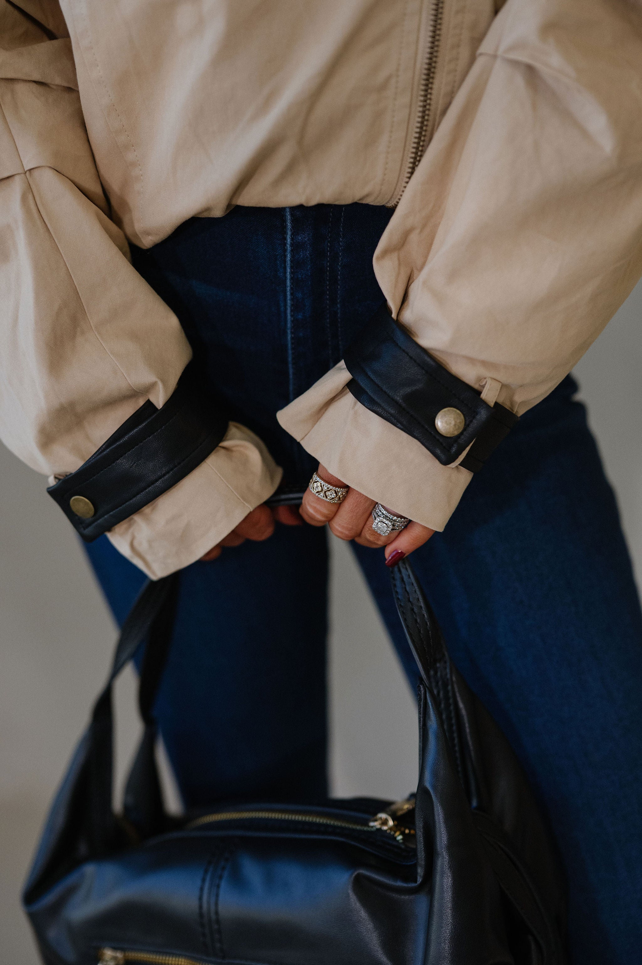 Contrasted Twill Jacket-Sand