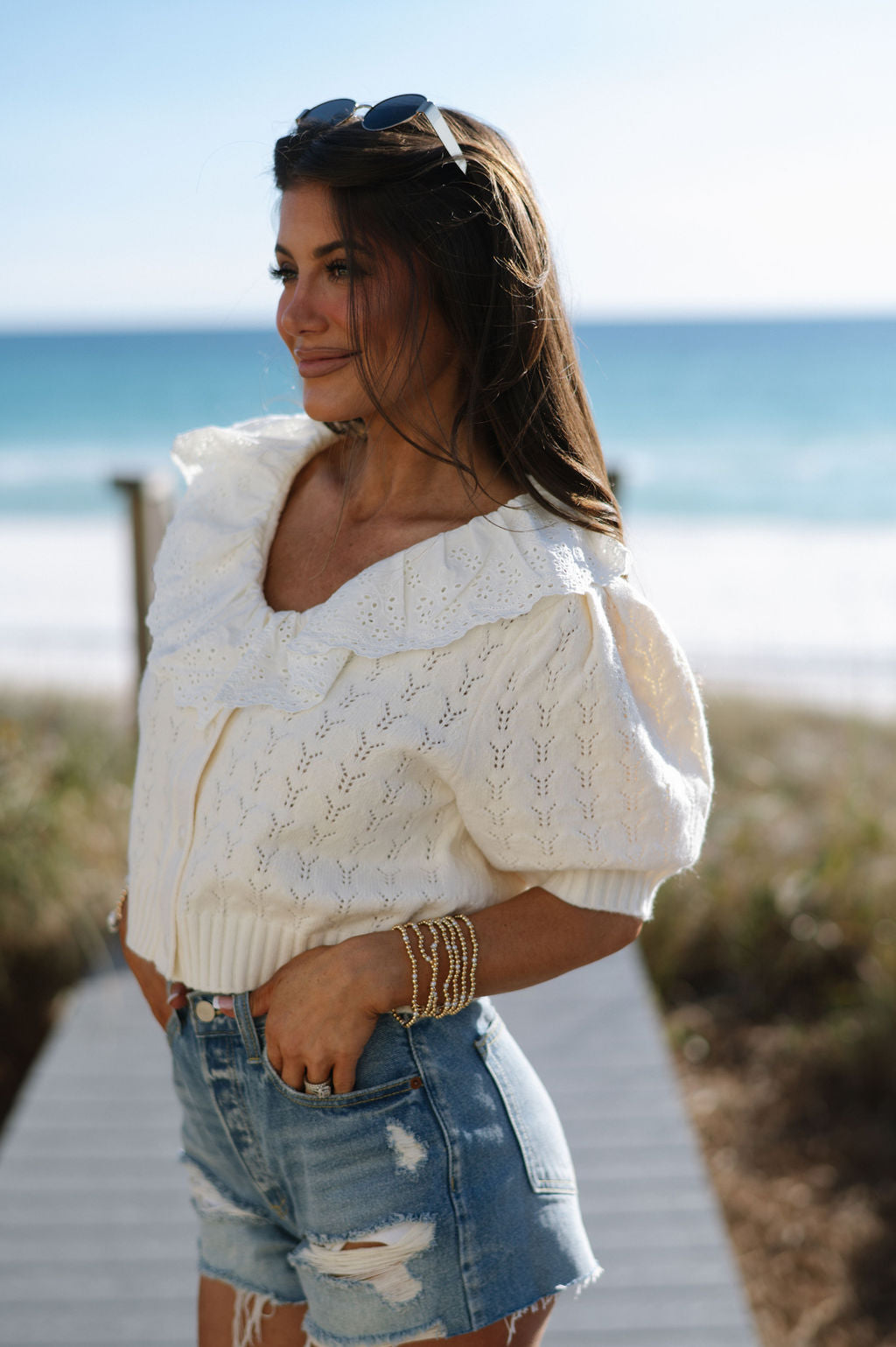 Crochet Collar Cardigan- Cream