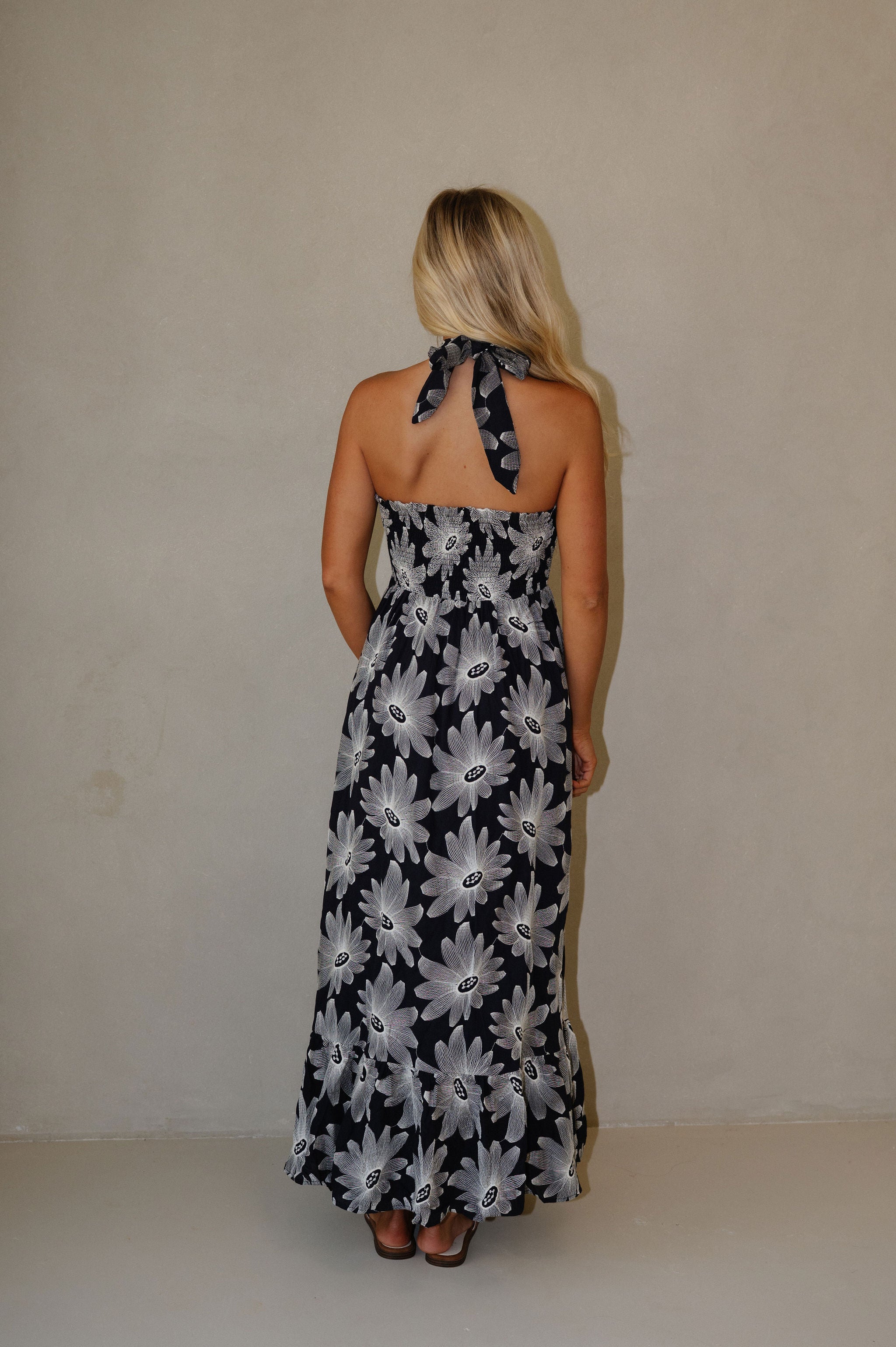 Serena Halter Neck Maxi Dress-Navy