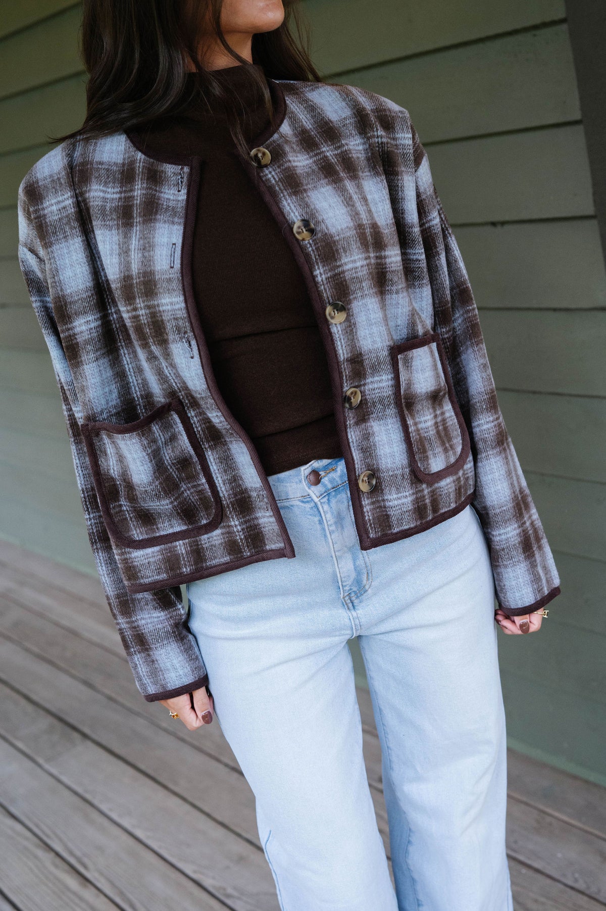 Tilly Plaid Jacket-Light Blue Combo