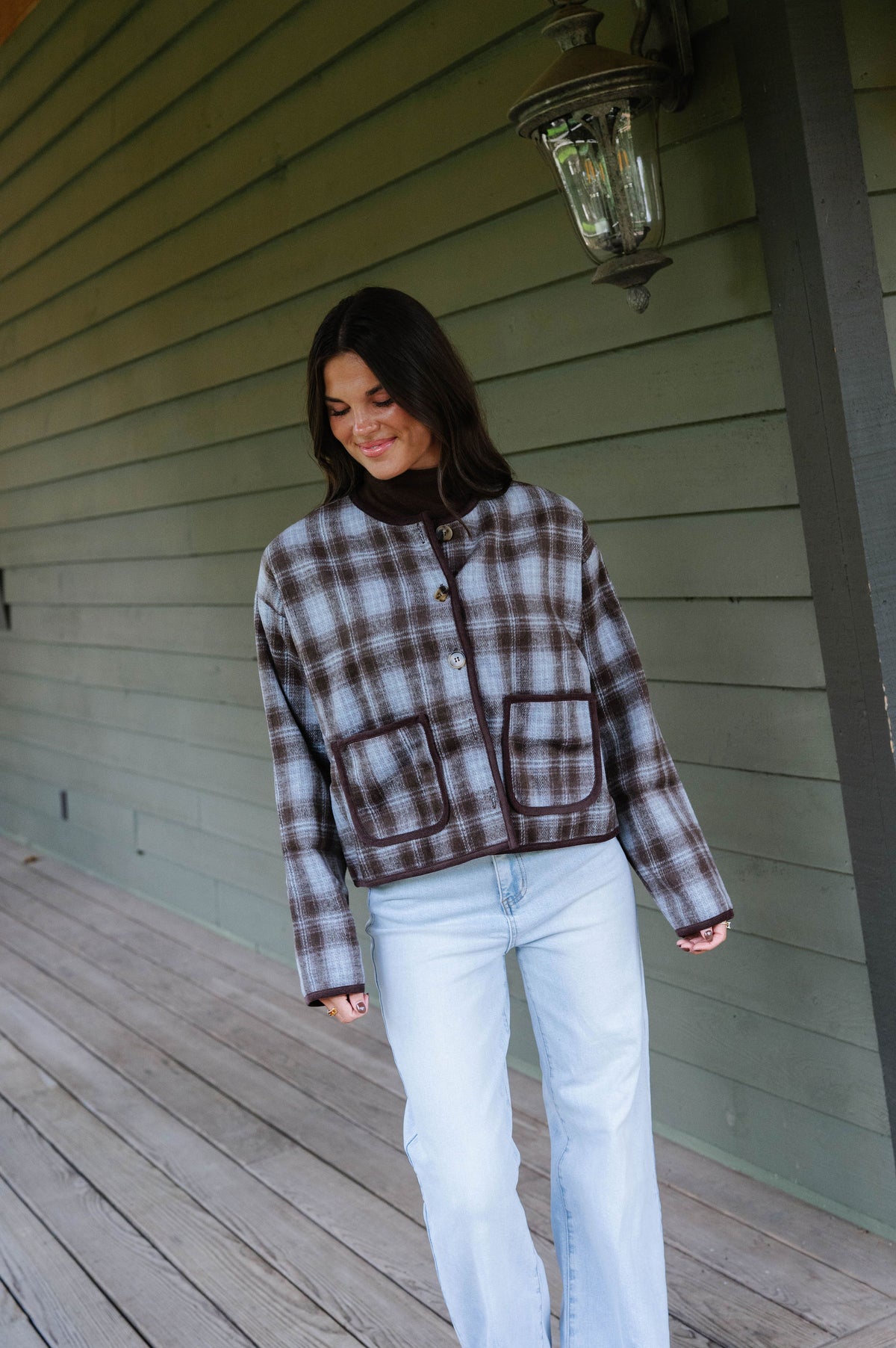 Tilly Plaid Jacket-Light Blue Combo