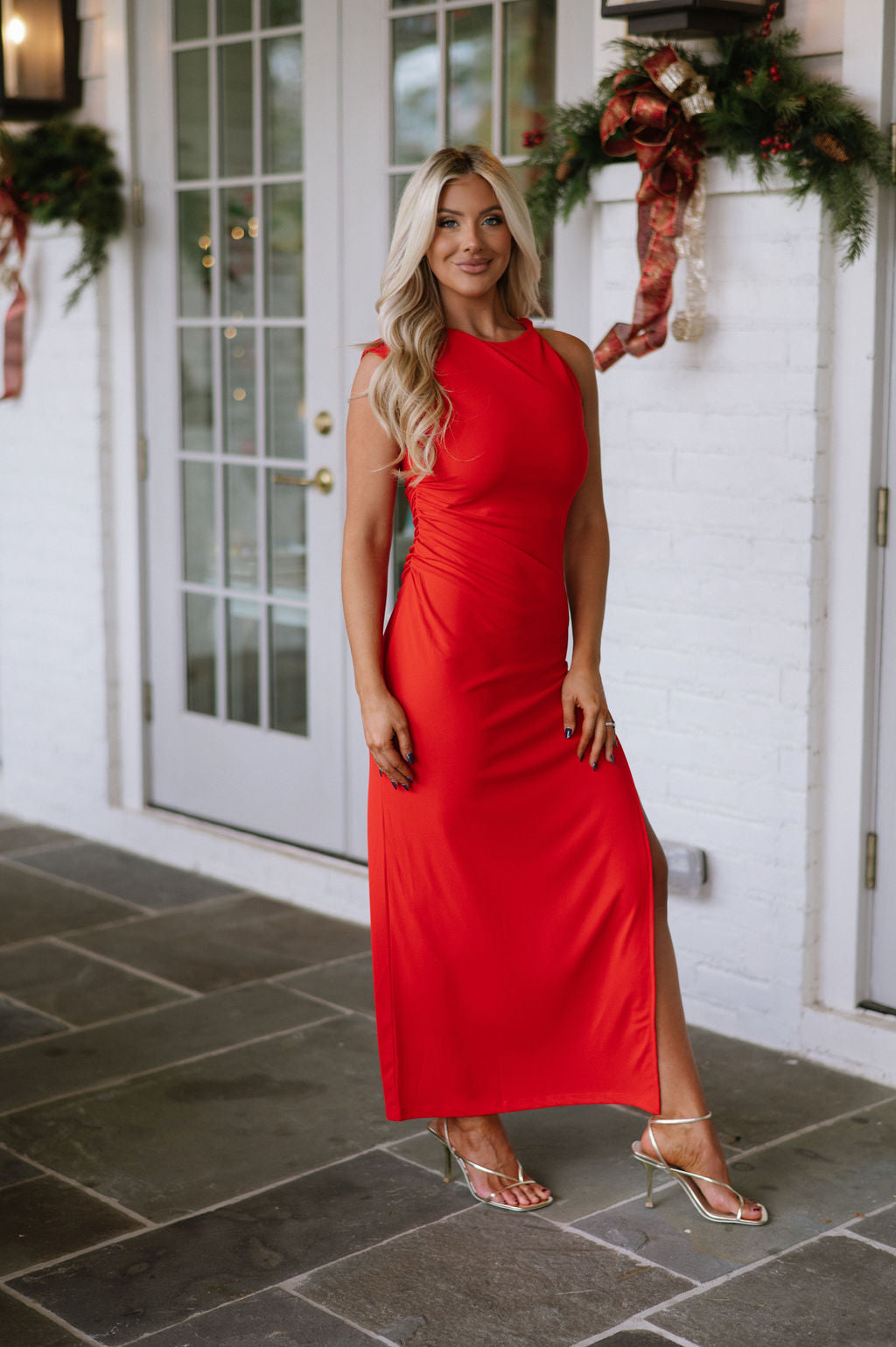 Barrett Ruched Dress- Red