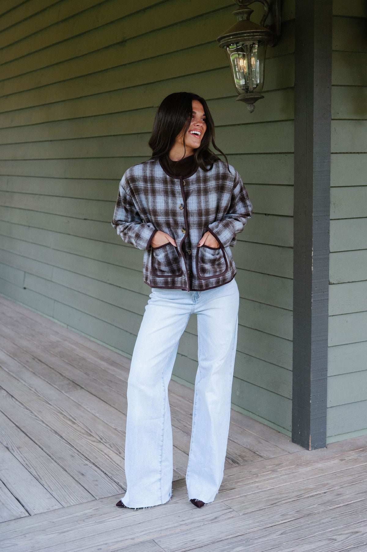 Tilly Plaid Jacket-Light Blue Combo