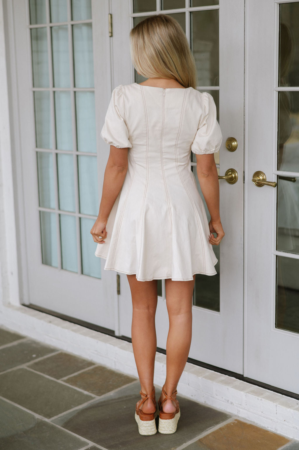 Sadie Puff Sleeve Mini Dress-Cream