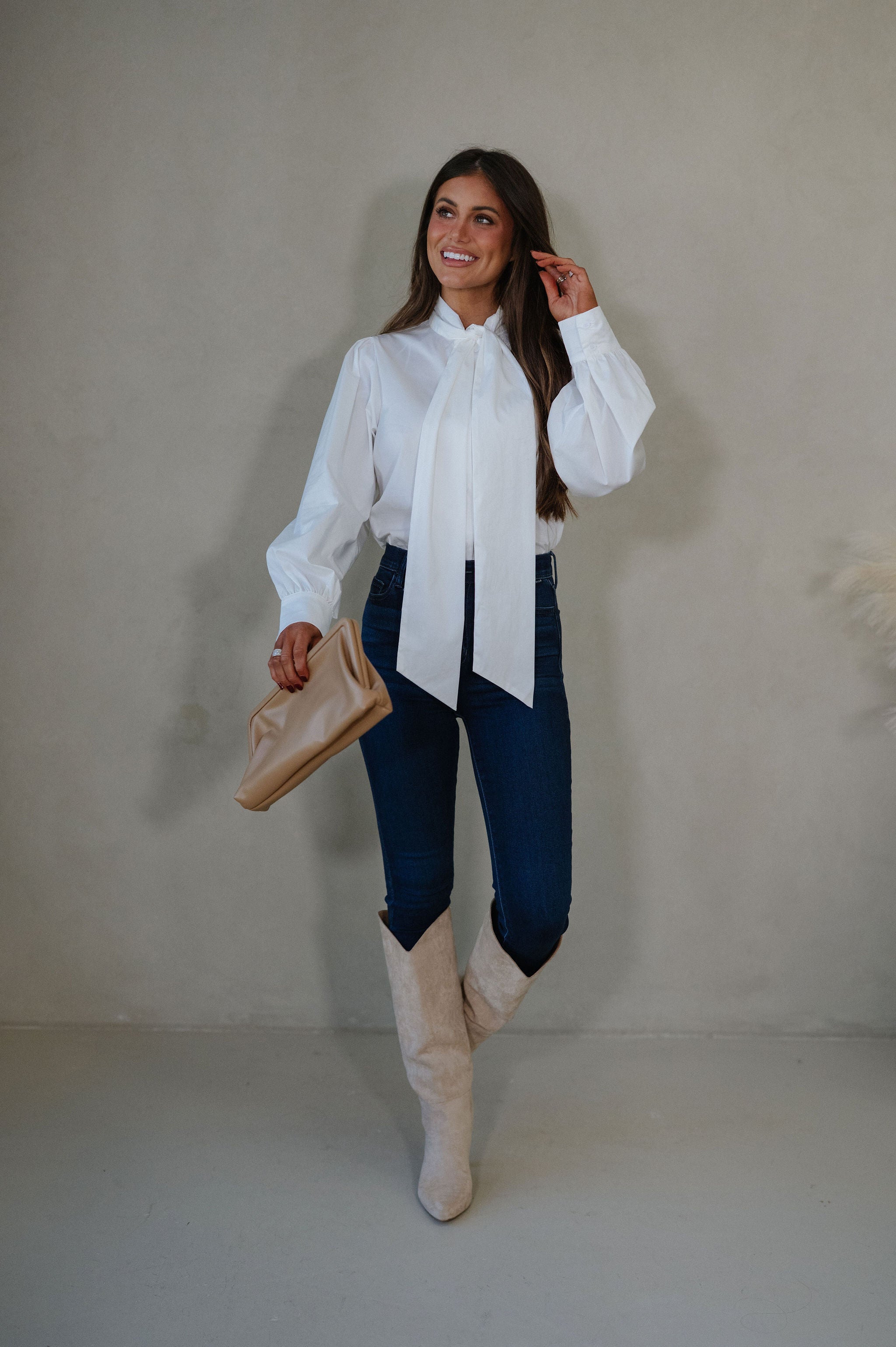 Bow Accented Blouse-Off White