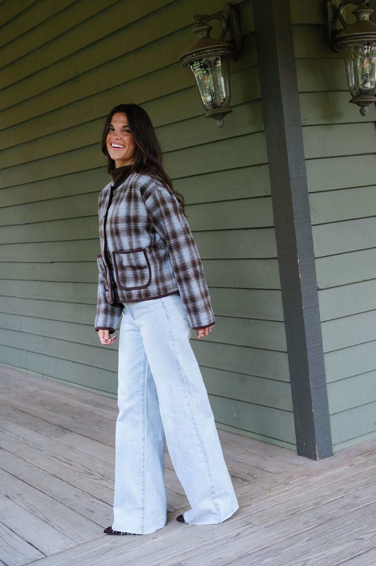 Tilly Plaid Jacket-Light Blue Combo