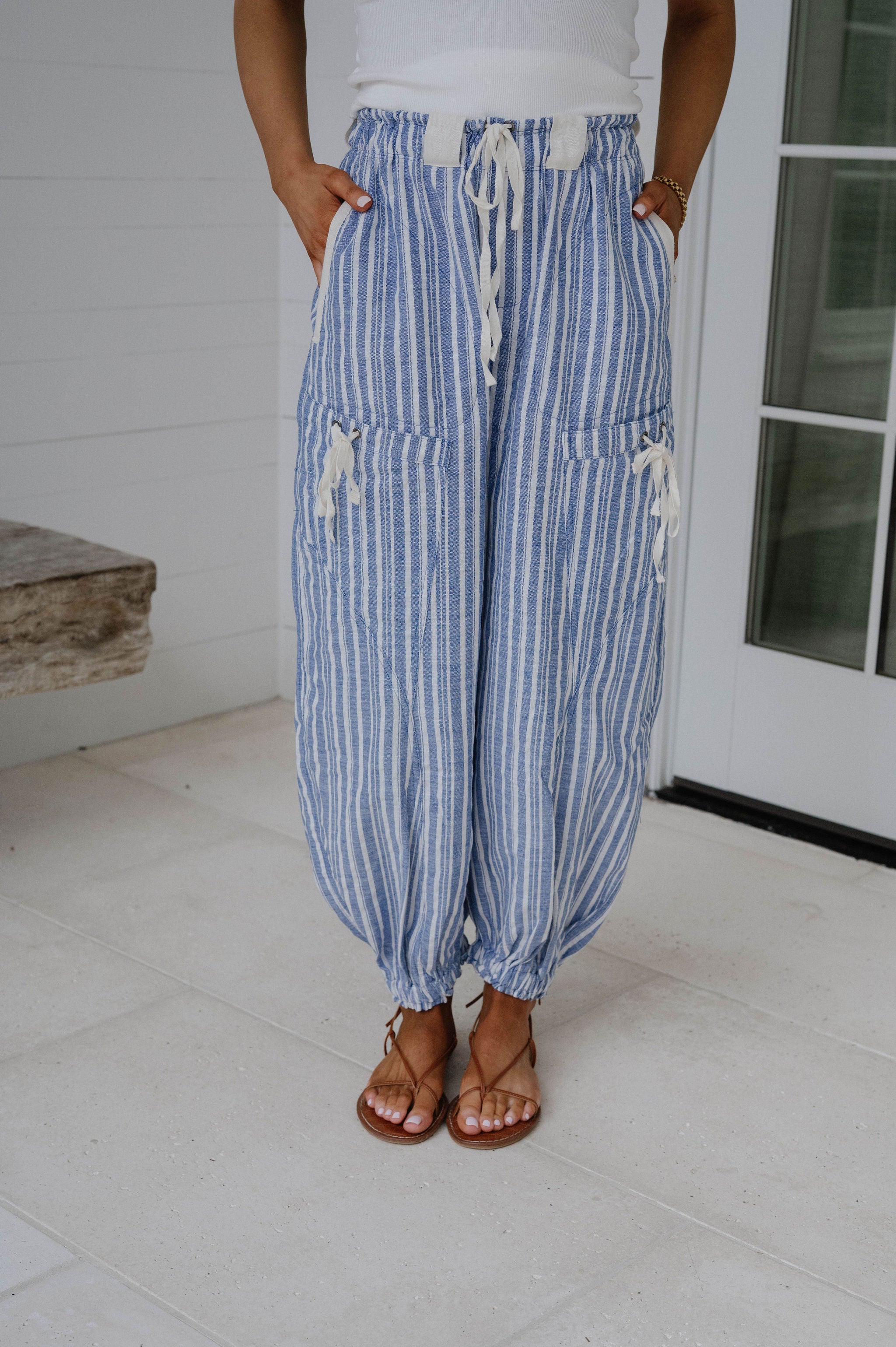 Charlotte Striped Jogger Pants-Coastal Blue