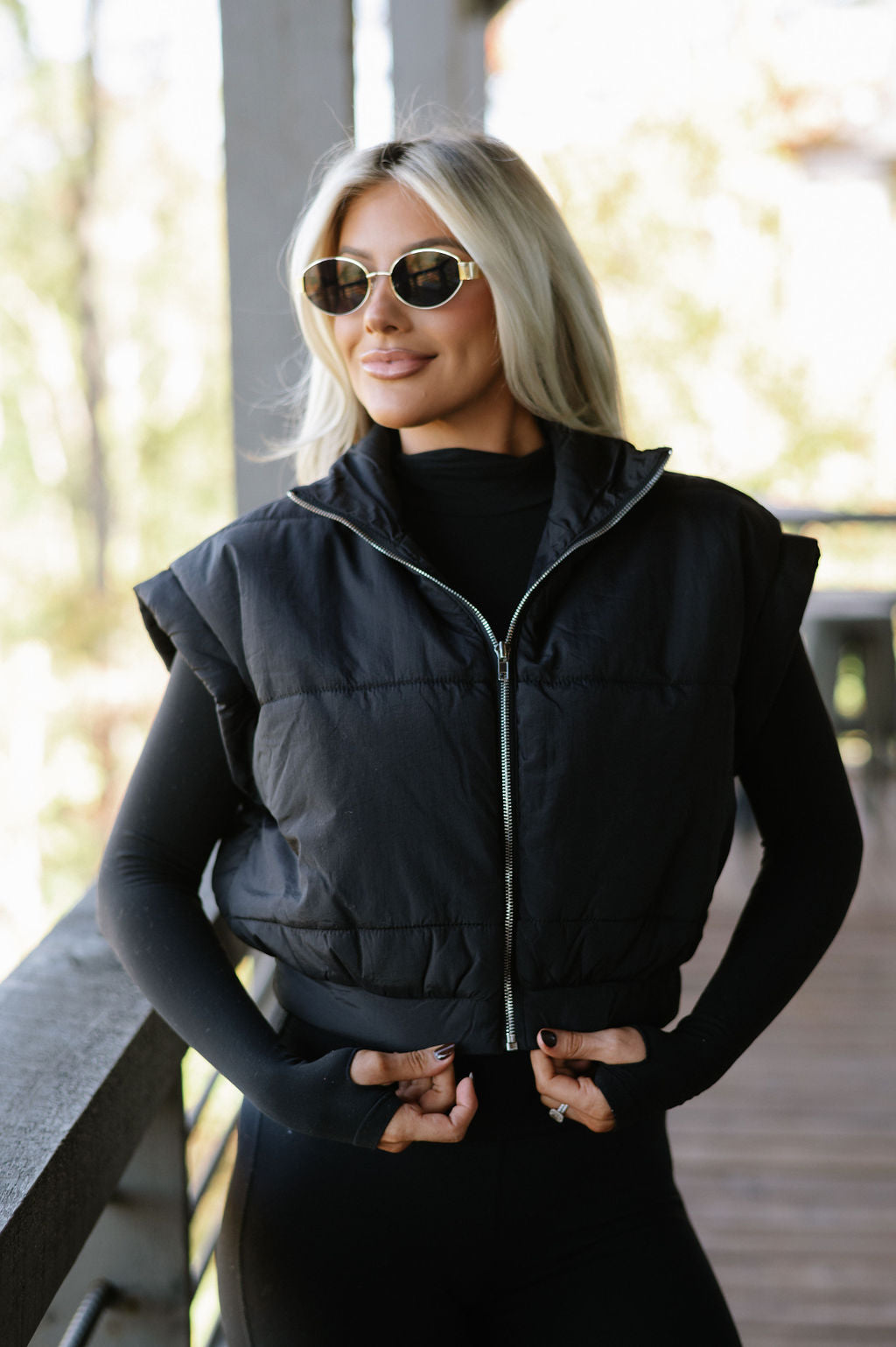 Jenni Cropped Puffer Vest-Black