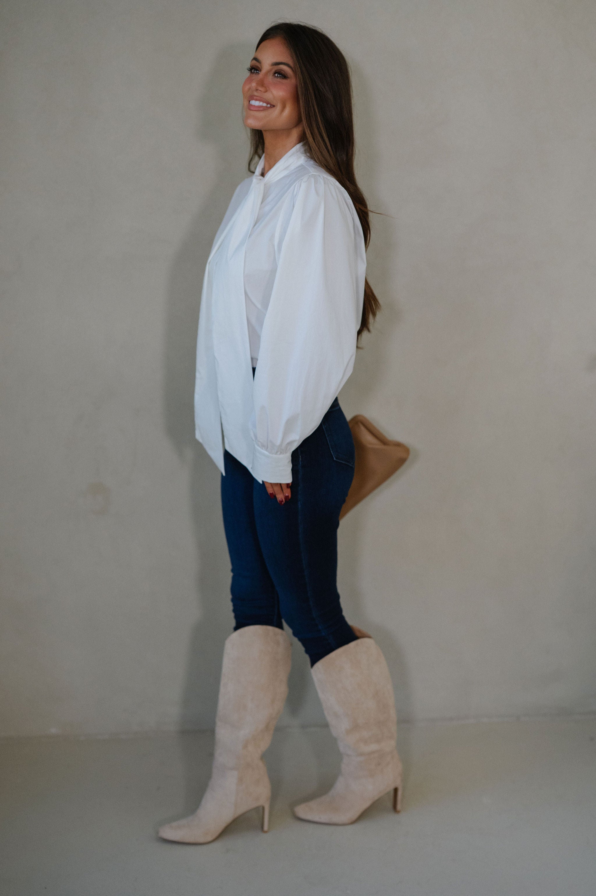 Bow Accented Blouse-Off White