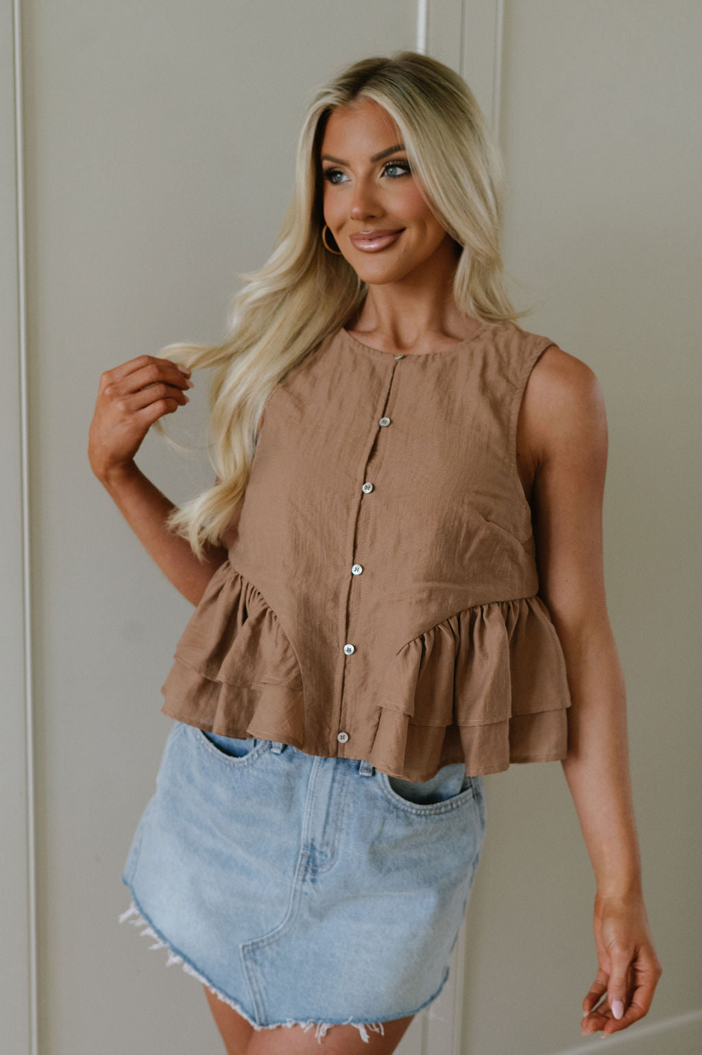 Madison Ruffle Blouse-Coffee