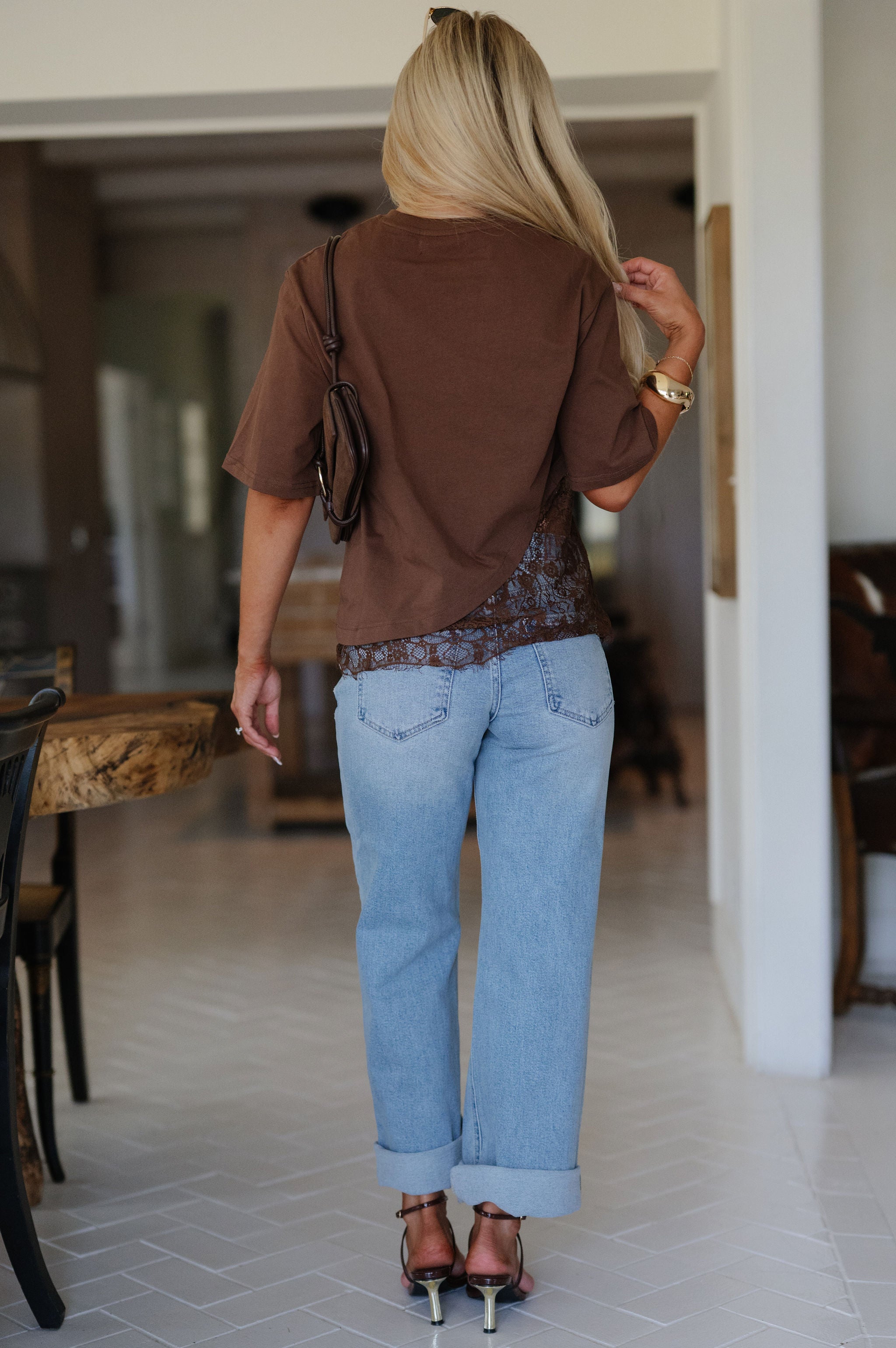 Addison Layered Hem Tee Top-Brown