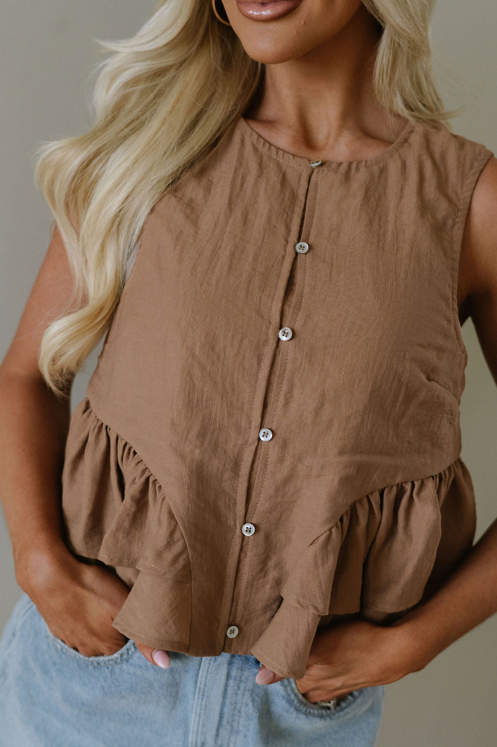 Madison Ruffle Blouse-Coffee