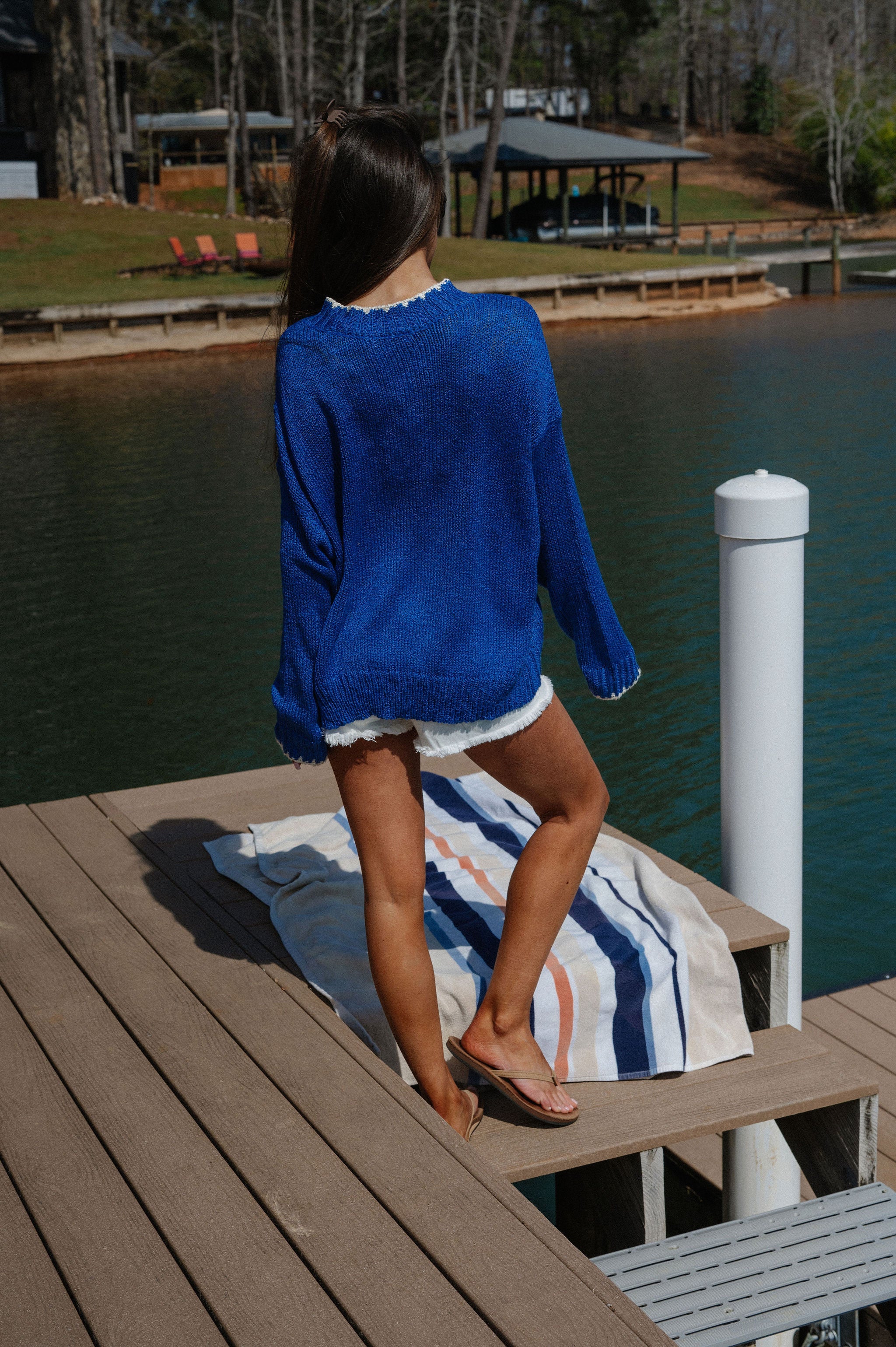 Sardine Applique Sweater-Blue