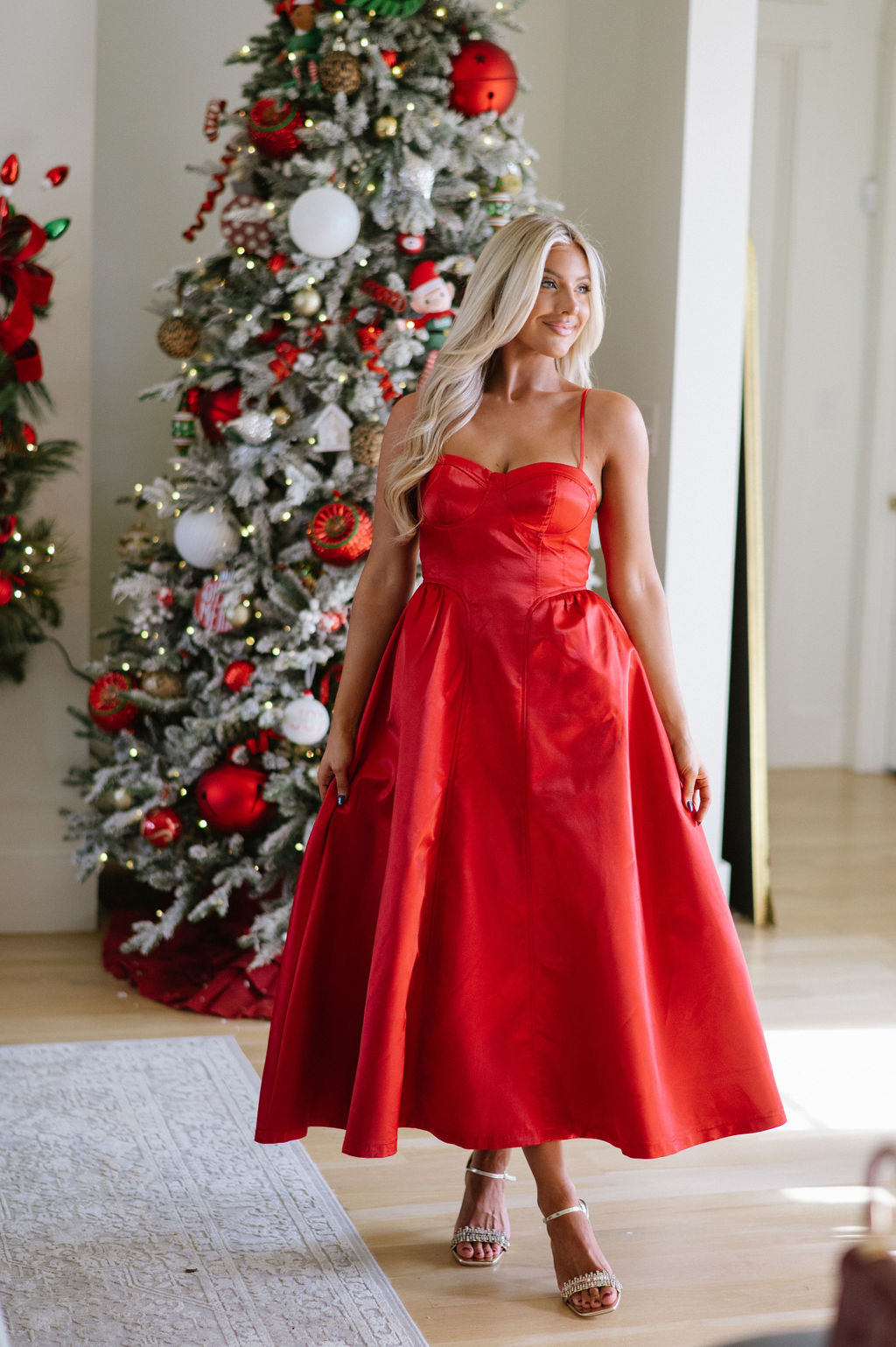 Jingle Bell Midi Dress-Red