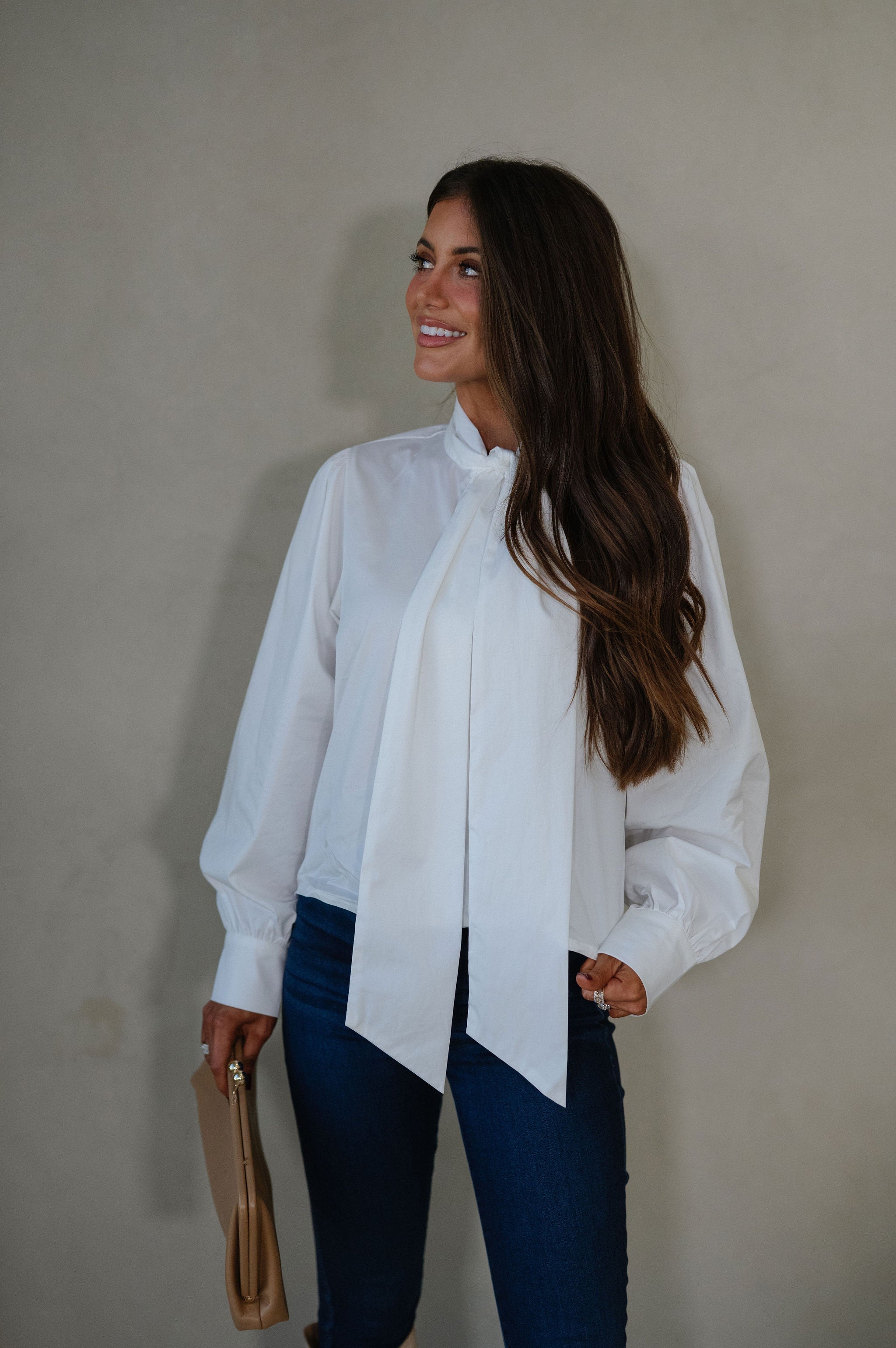 Bow Accented Blouse-Off White
