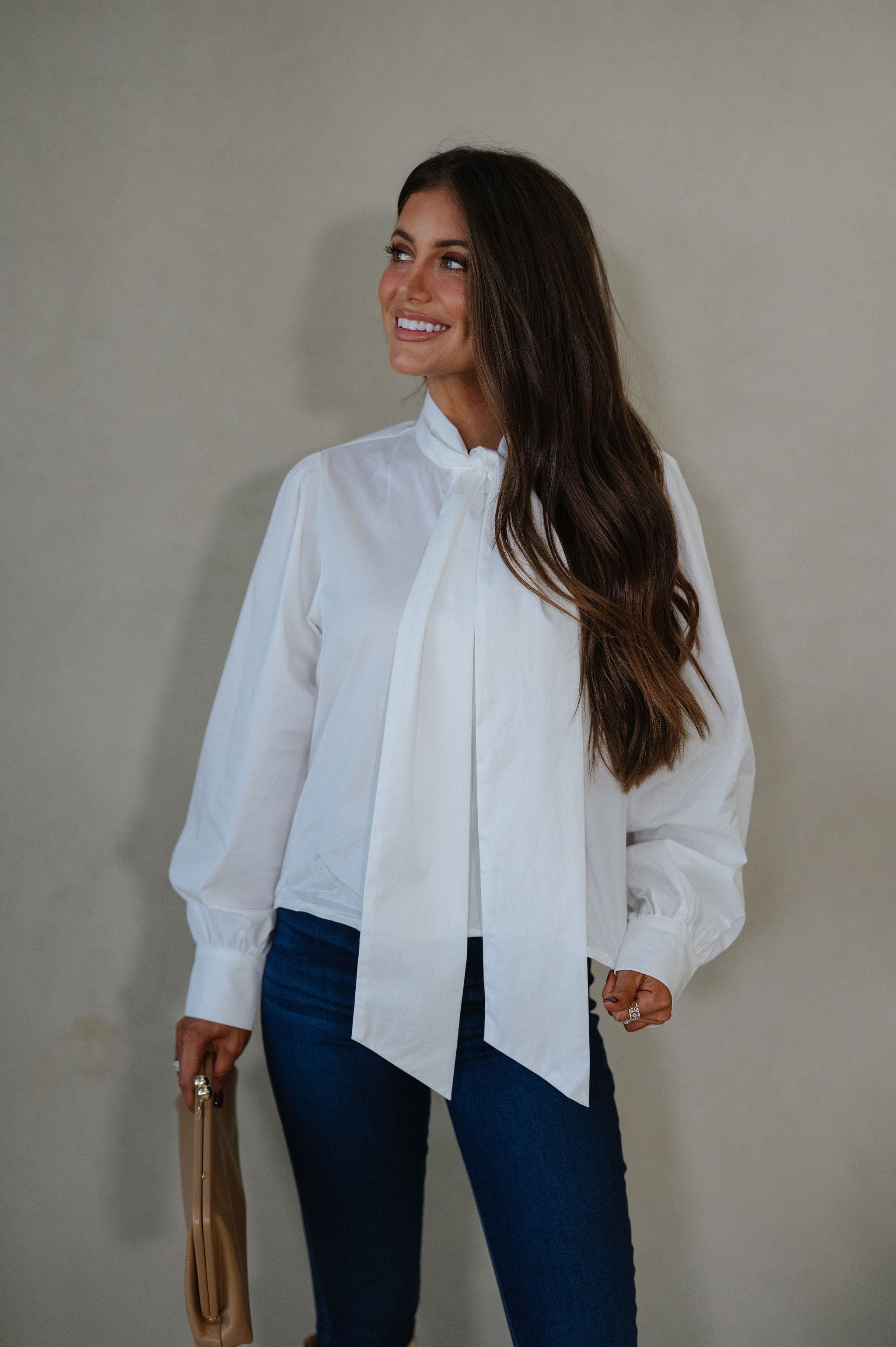 Bow Accented Blouse-Off White