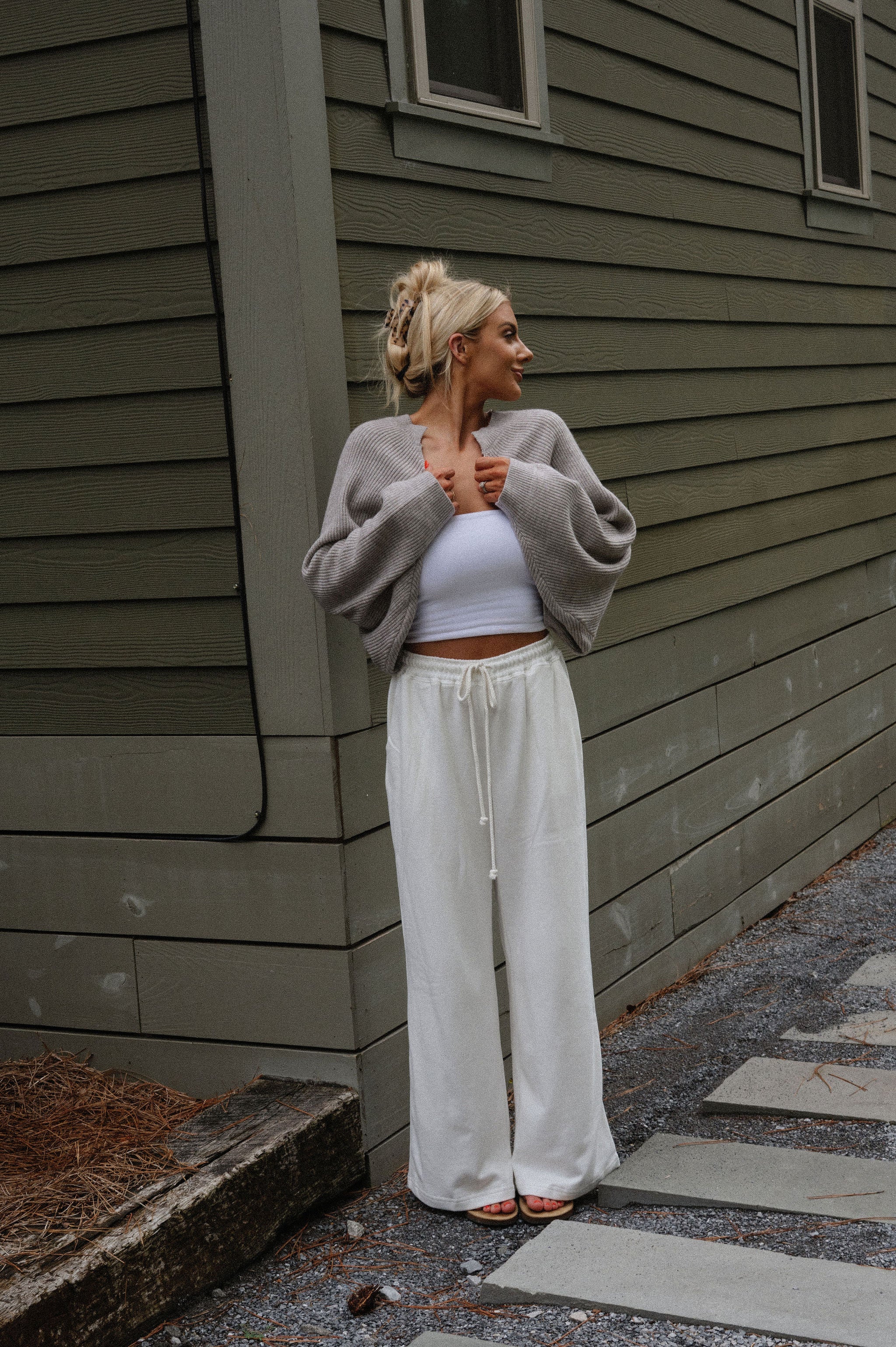 Knit Drop Shoulder Cardigan-Heather Grey