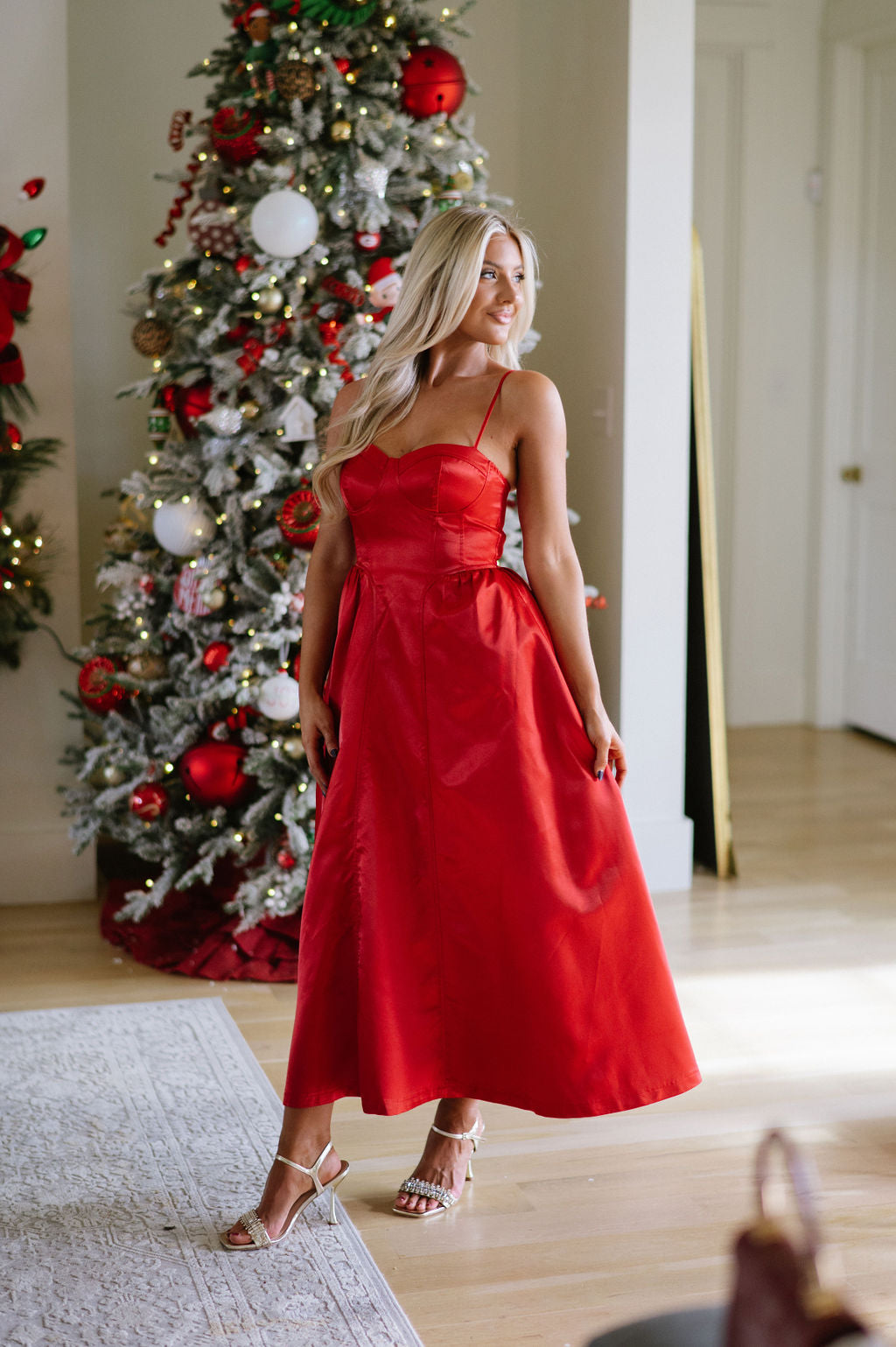 Jingle Bell Midi Dress-Red