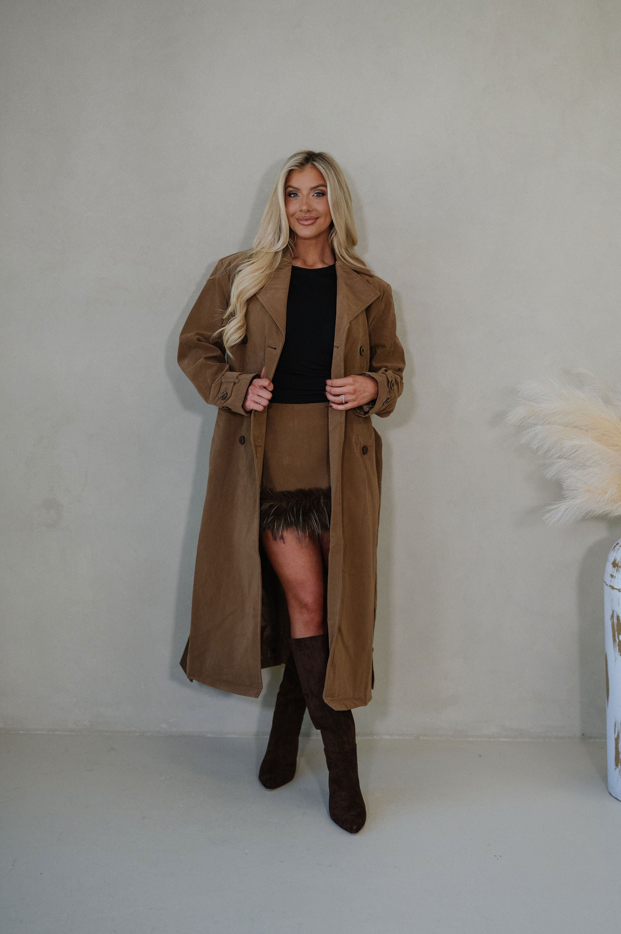 Roxanne Faux Suede Coat-Taupe