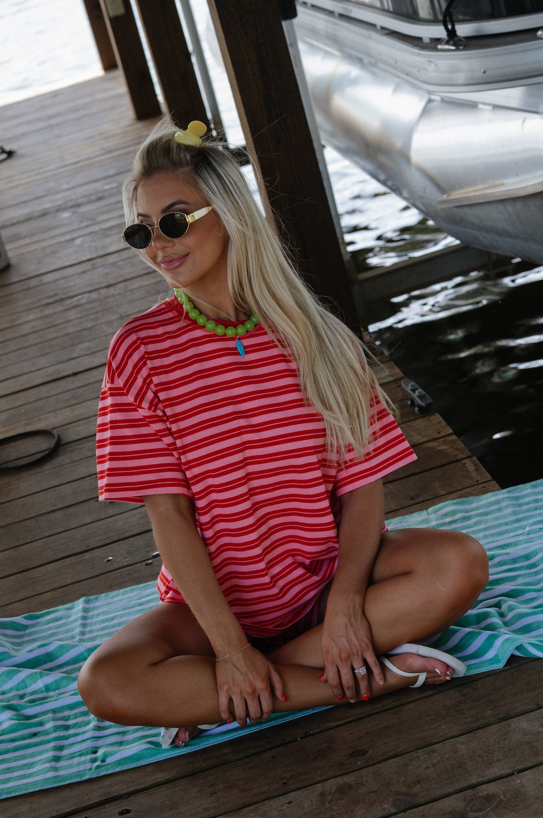 Marina Striped Shorts Set-Pink/Red