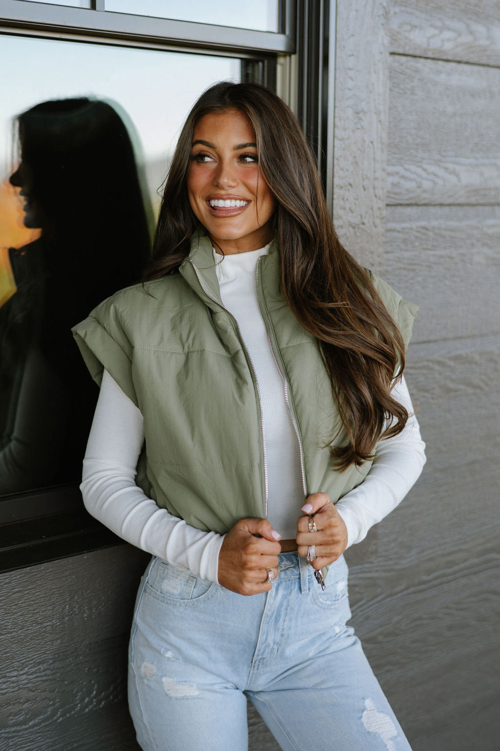 Jenni Cropped Puffer Vest-Olive