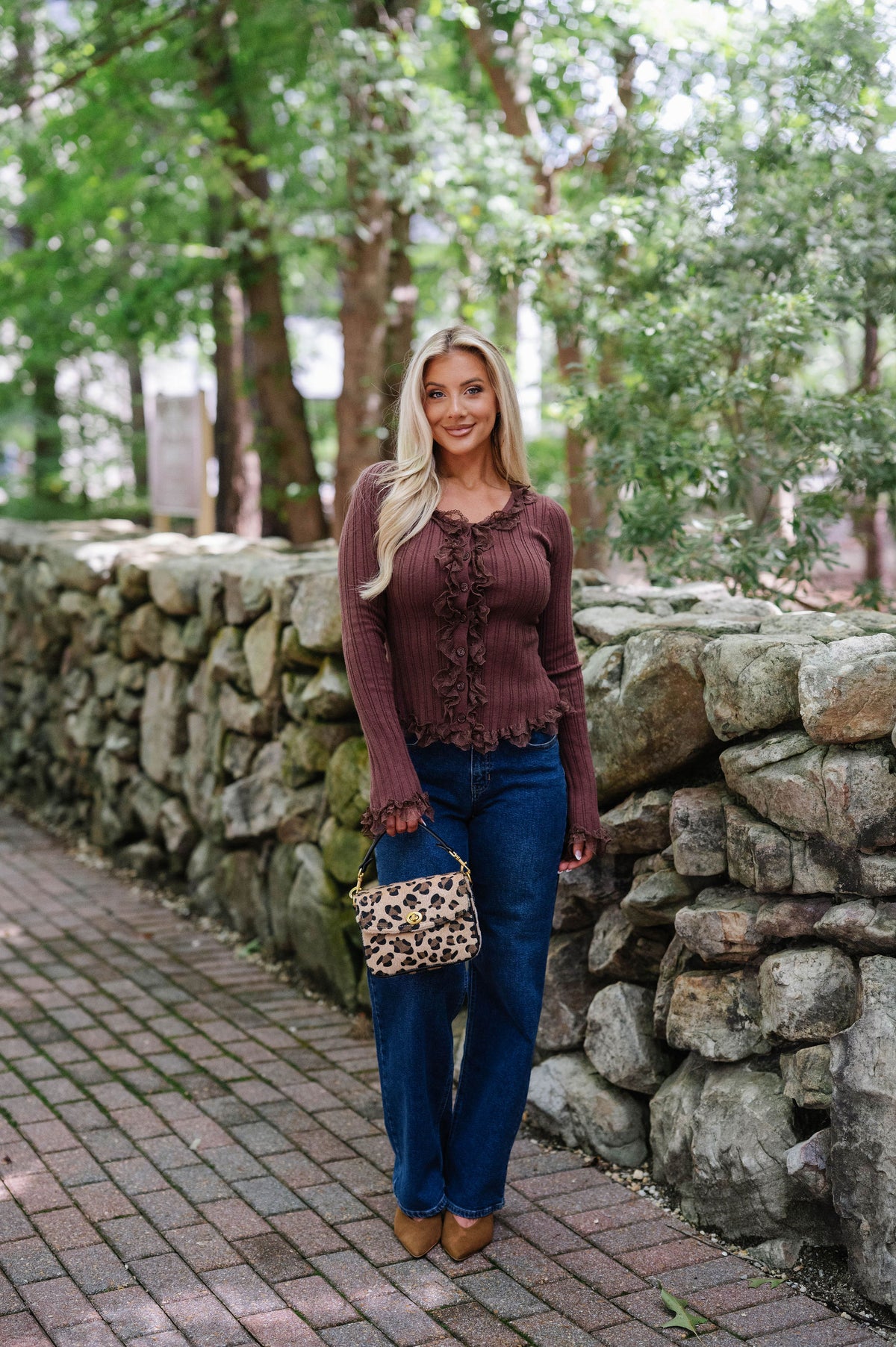 Betsy Lace Detail Top-Mulberry Brown