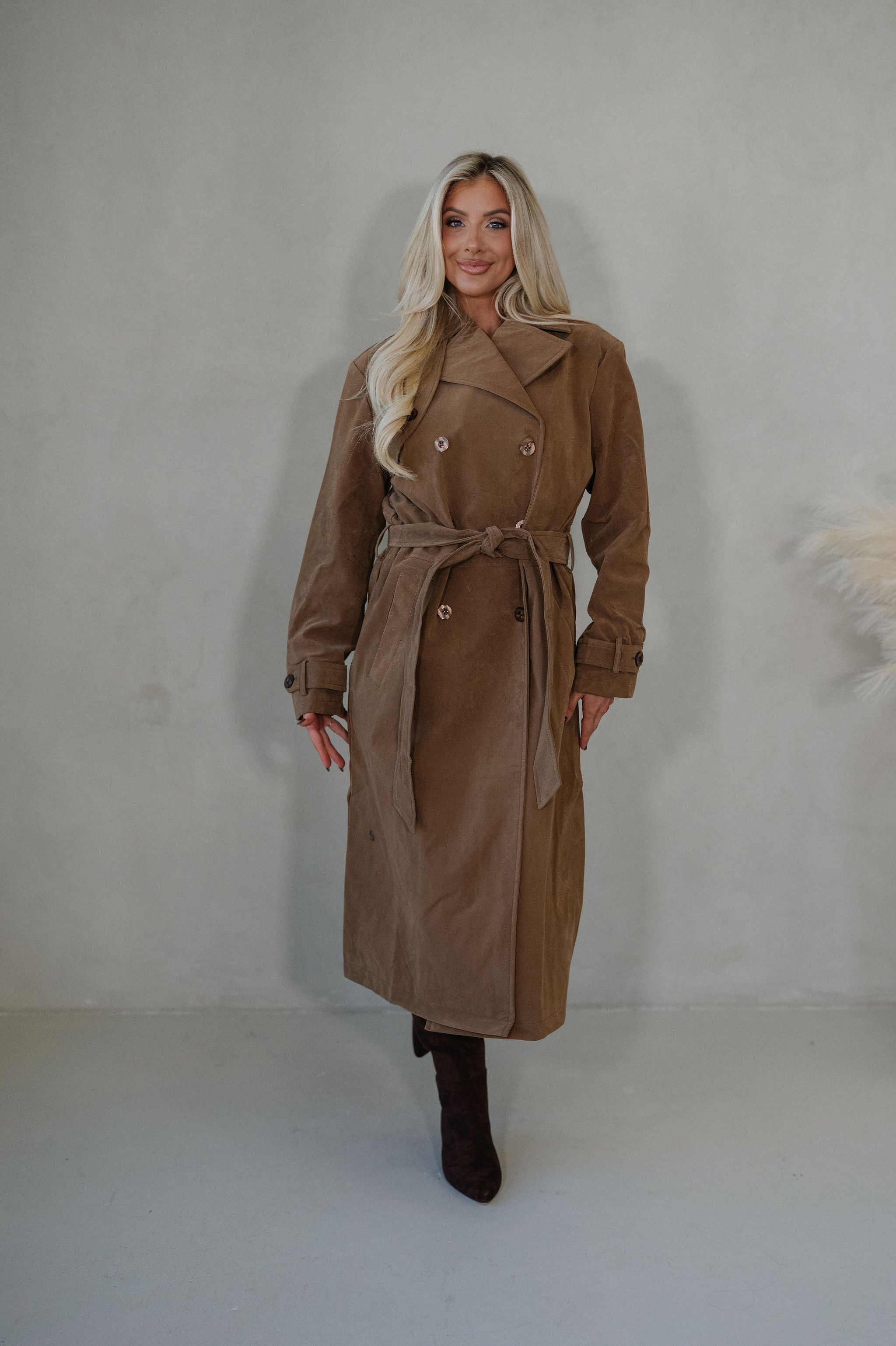Roxanne Faux Suede Coat-Taupe