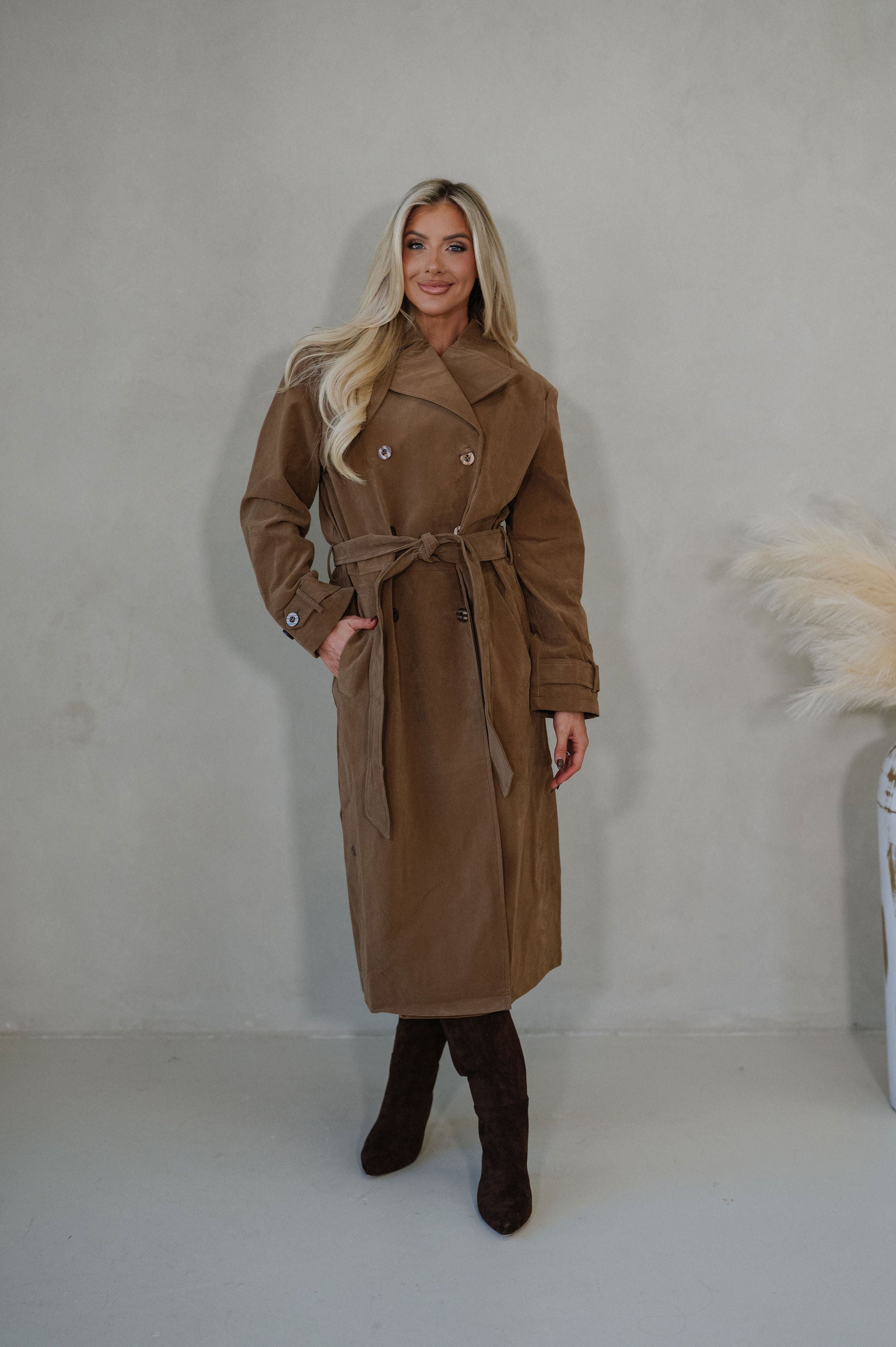 Roxanne Faux Suede Coat-Taupe